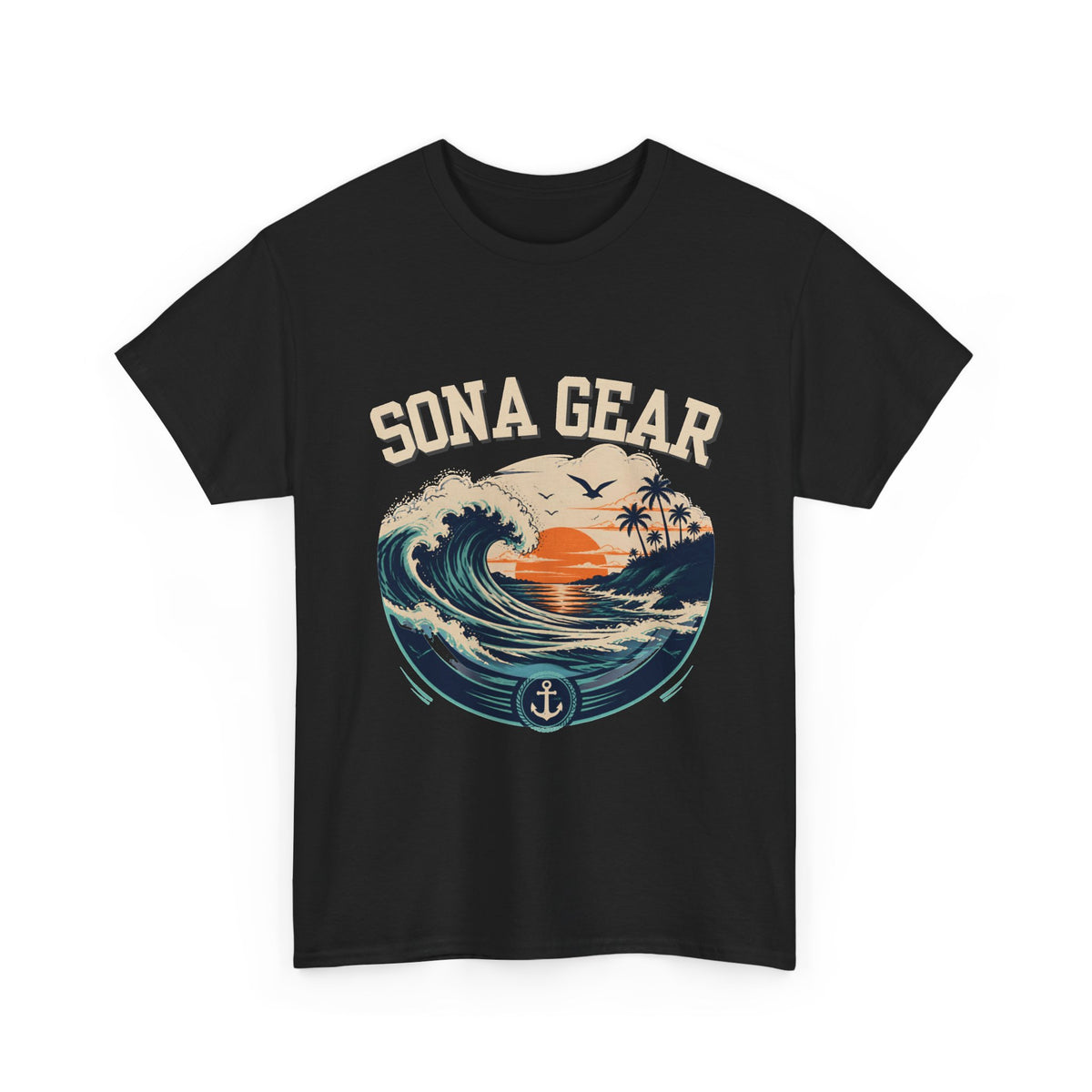 Sunset Wave Anchor graphic Tee | Sona Gear nautical surf shirt