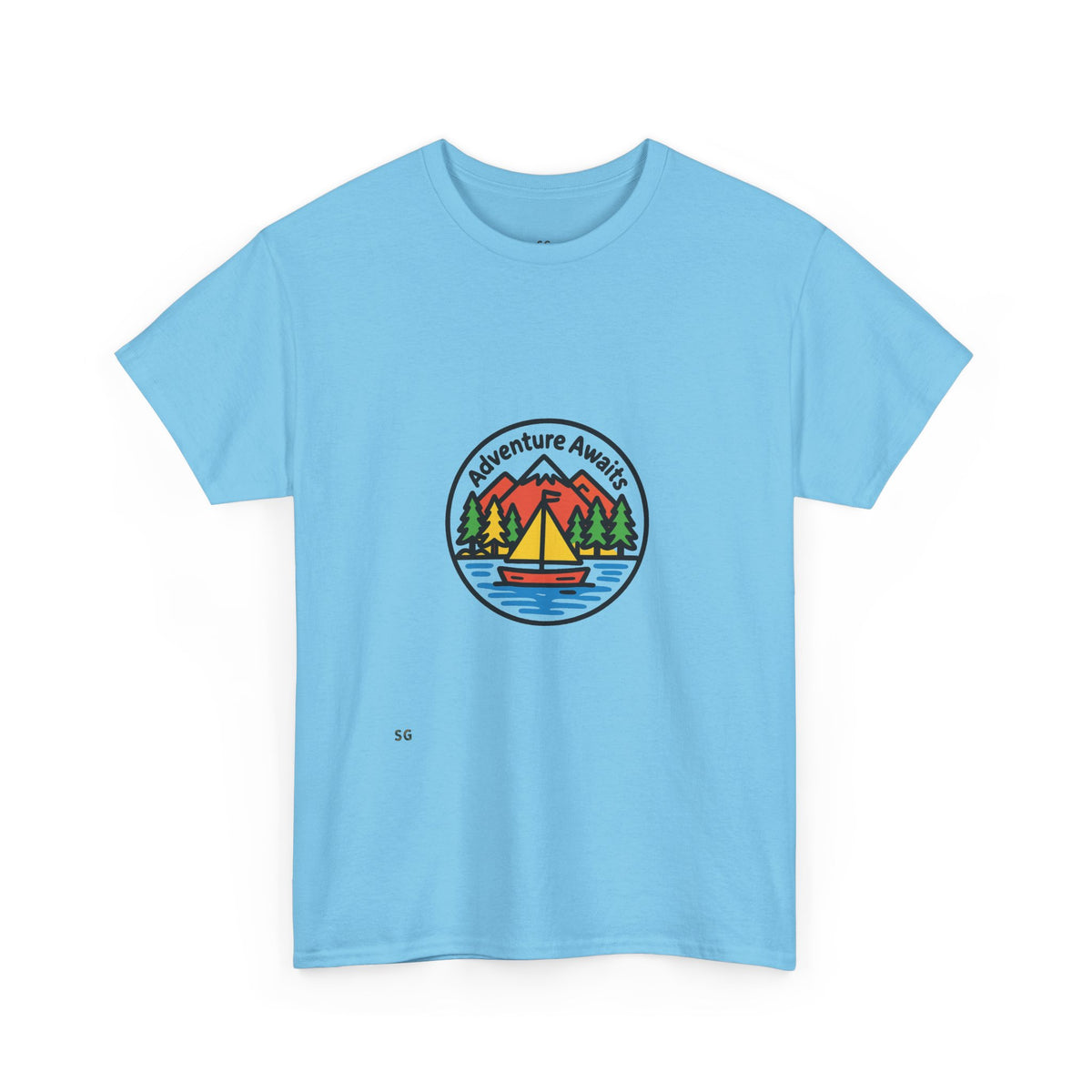 Adventure Awaits T-Shirt – Outdoor Camping Sailboat Patch Tee