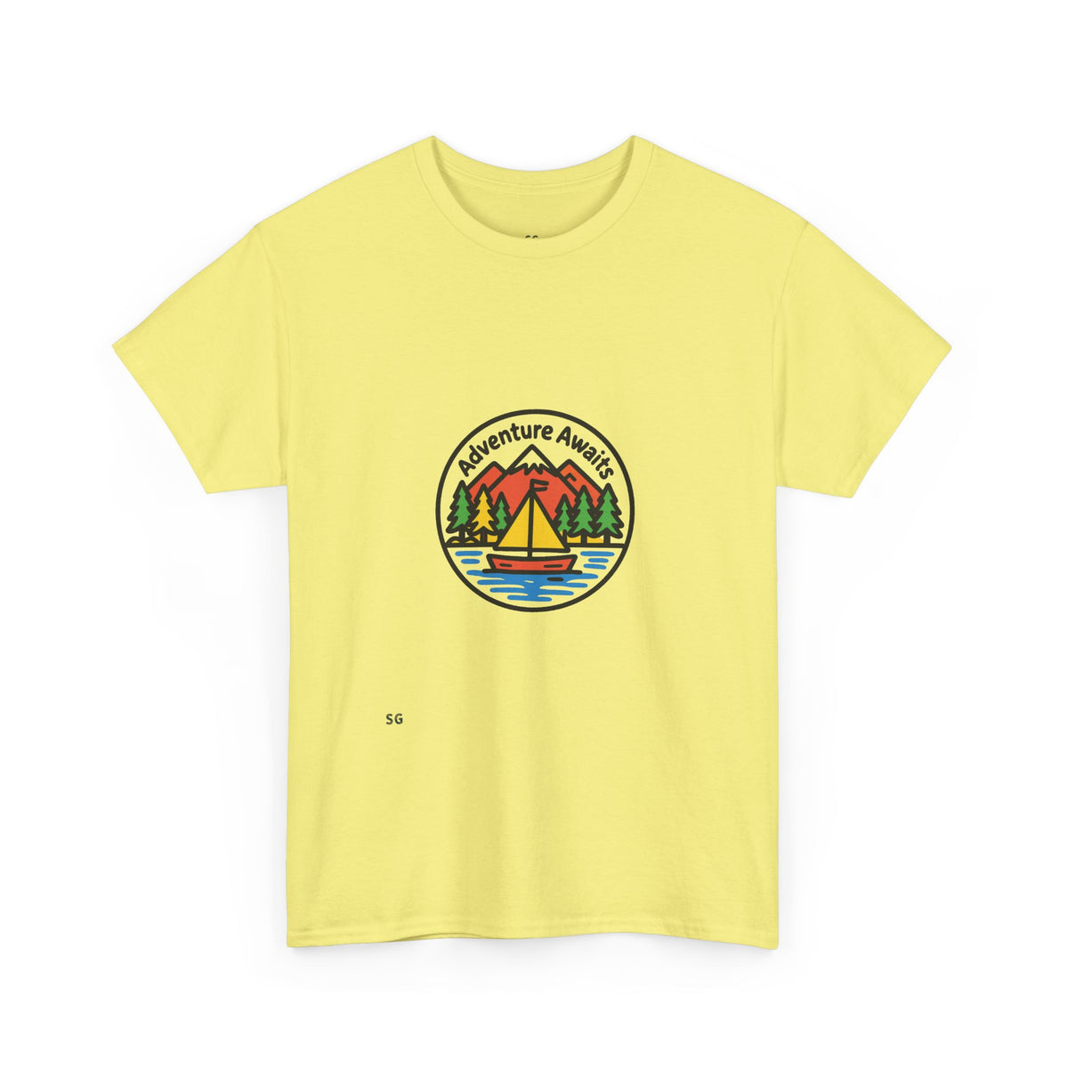 Adventure Awaits T-Shirt – Outdoor Camping Sailboat Patch Tee