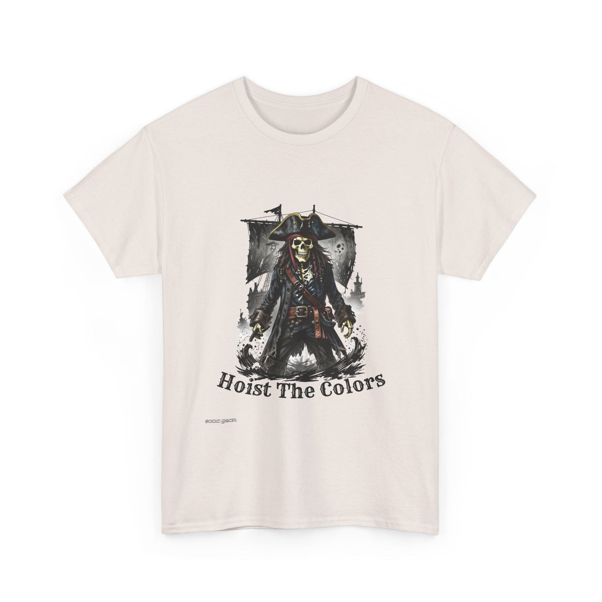 Pirate Skeleton with Flag Hoist The Colors Tee | Skull Captain Shirt