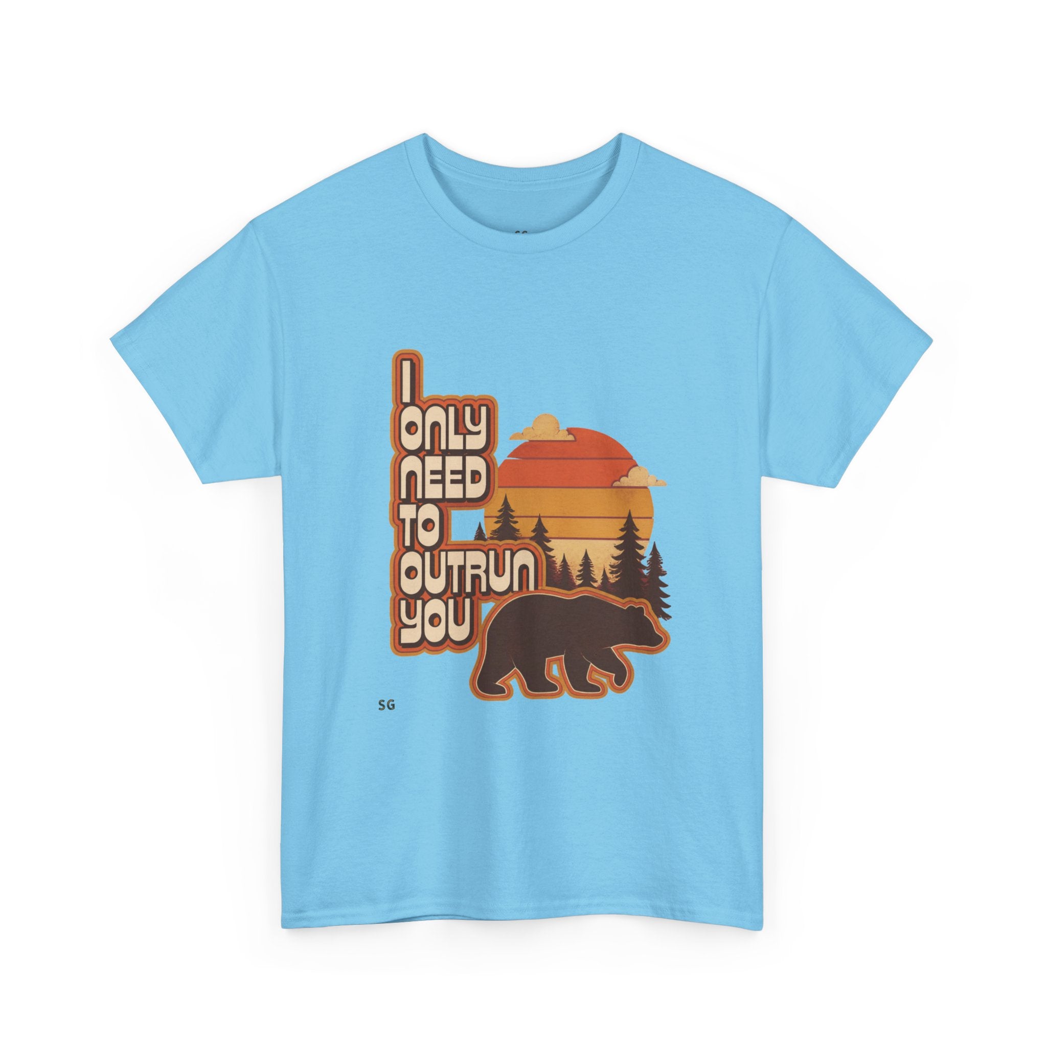 Bear Sunset Tee — "I Only Need to Outrun You" Retro Nature T-Shirt