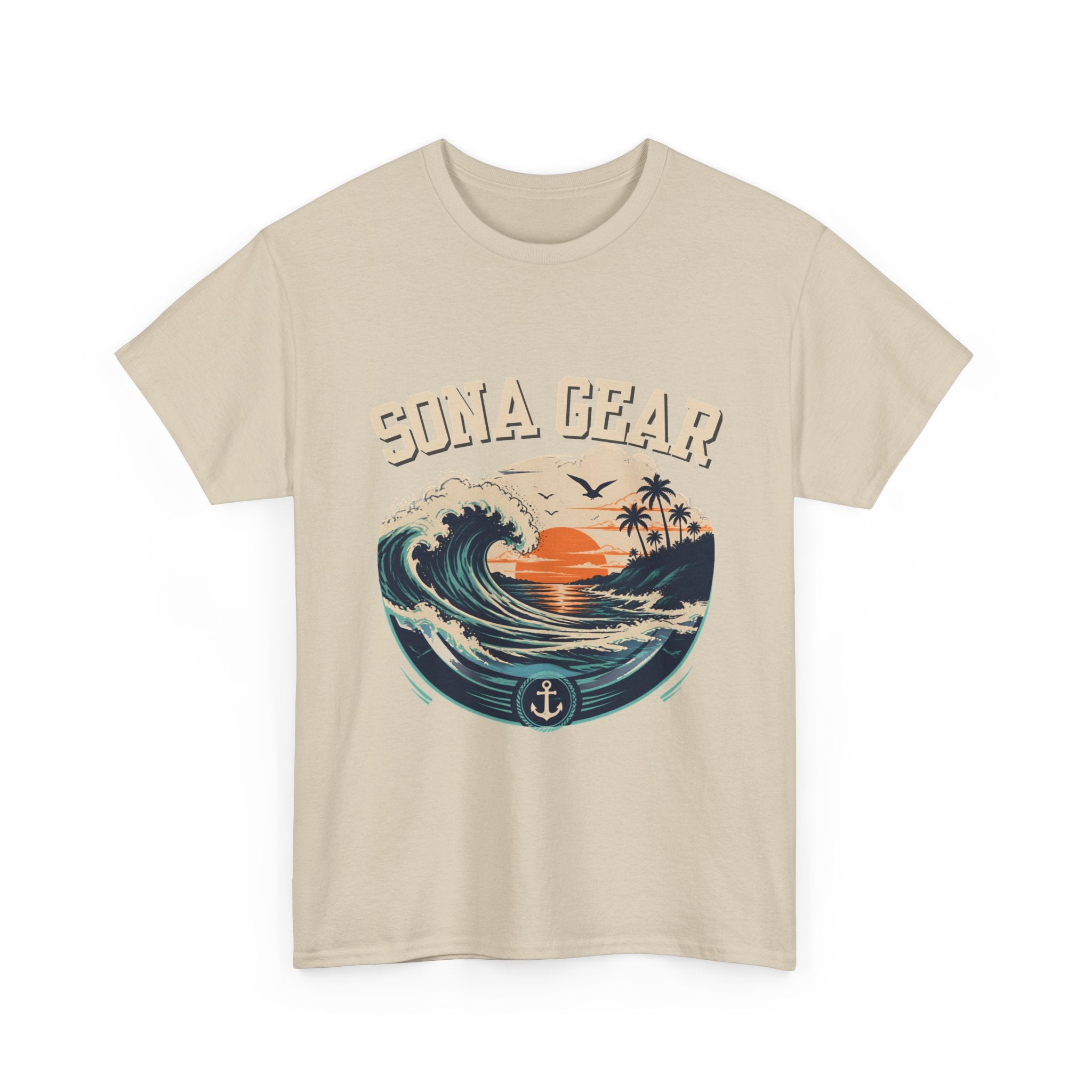 Sunset Wave Anchor graphic Tee | Sona Gear nautical surf shirt