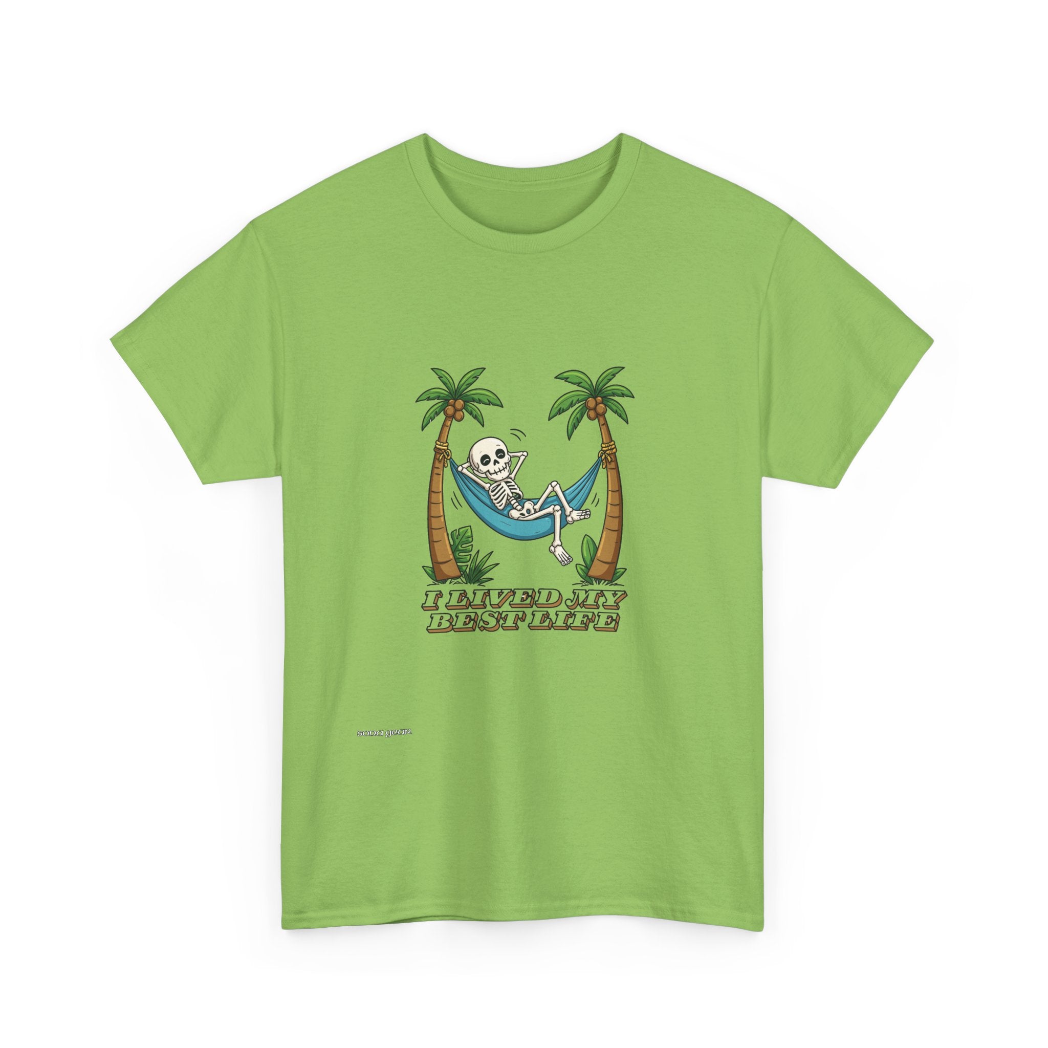 Skull Relaxing in Hammock T-Shirt — "I Served My Duty Now I Rest" Tropical Veteran Tee
