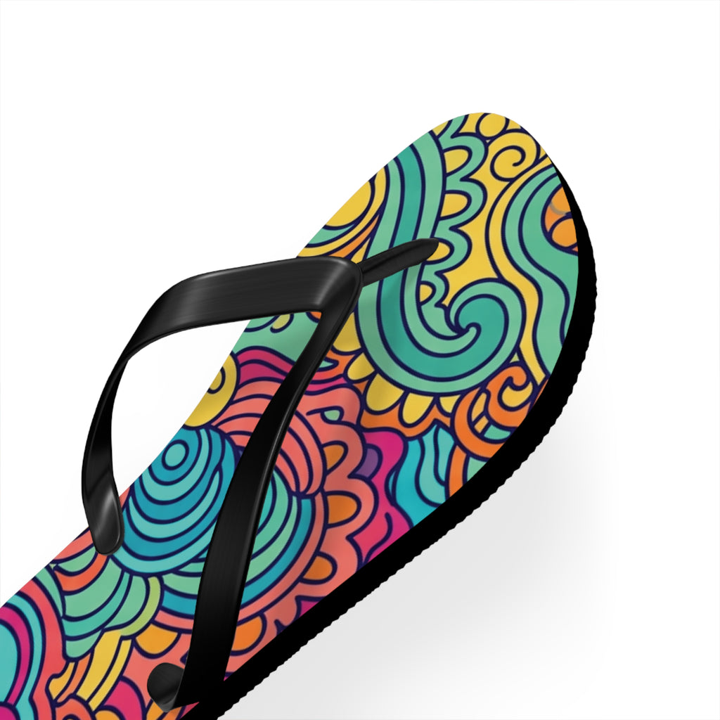 Colorful Swirl Flip Flops — Vibrant Abstract Beach Sandals