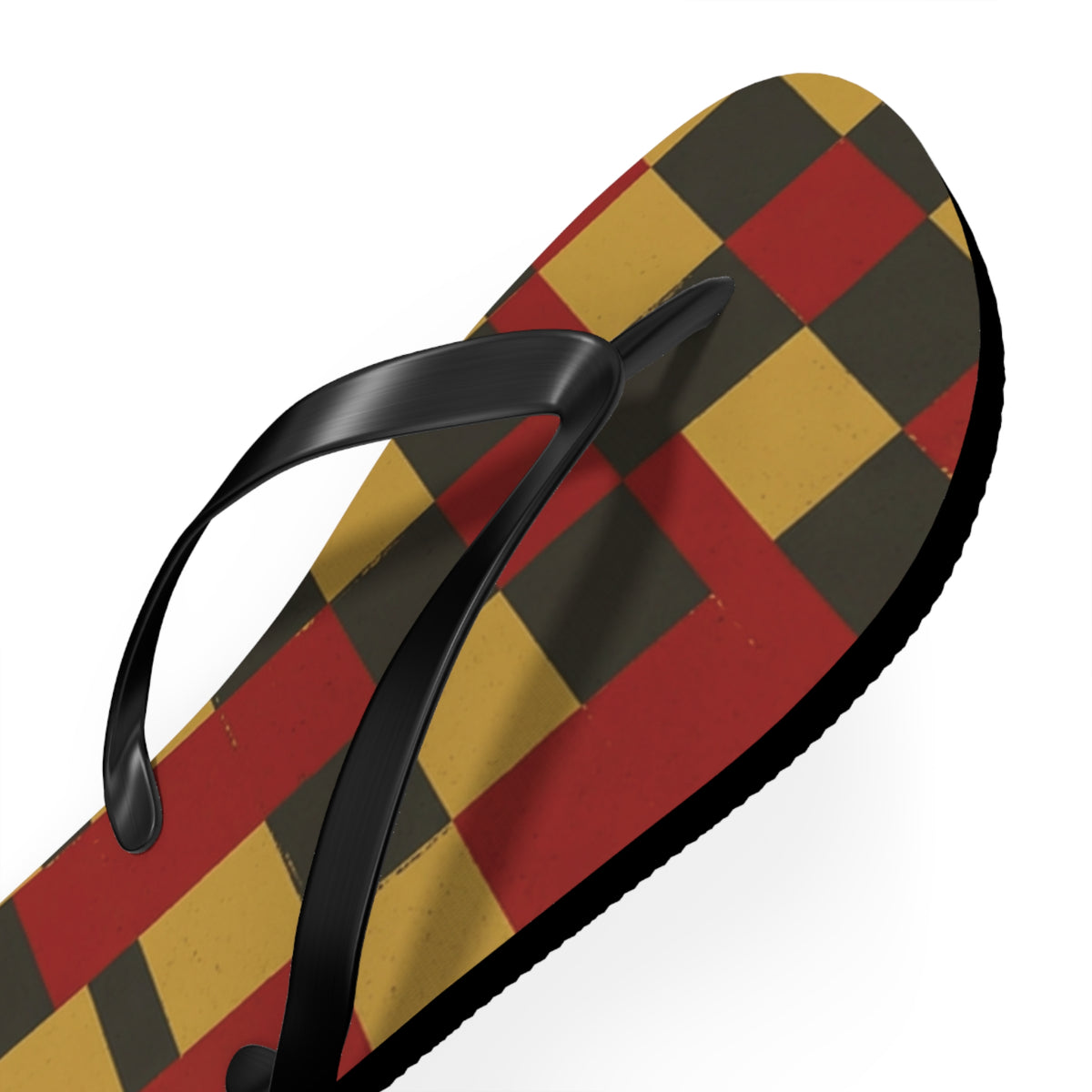 Checkerboard Flip Flops – Retro Red, Mustard & Olive Summer Sandals