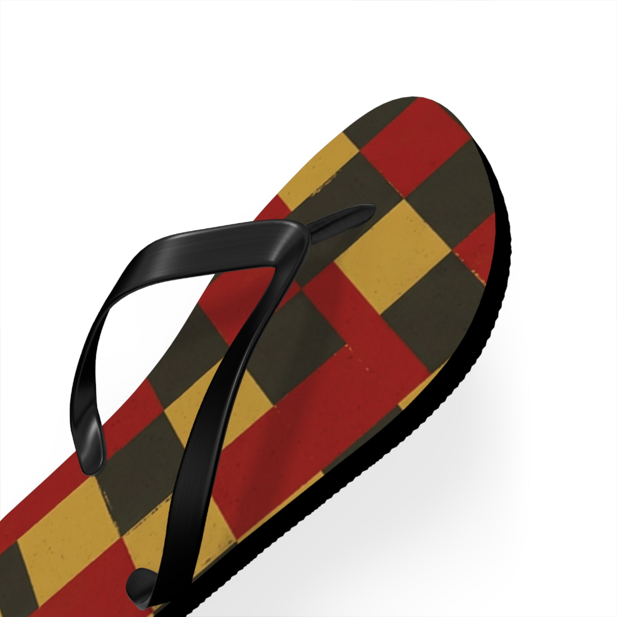 Checkerboard Flip Flops – Retro Red, Mustard & Olive Summer Sandals