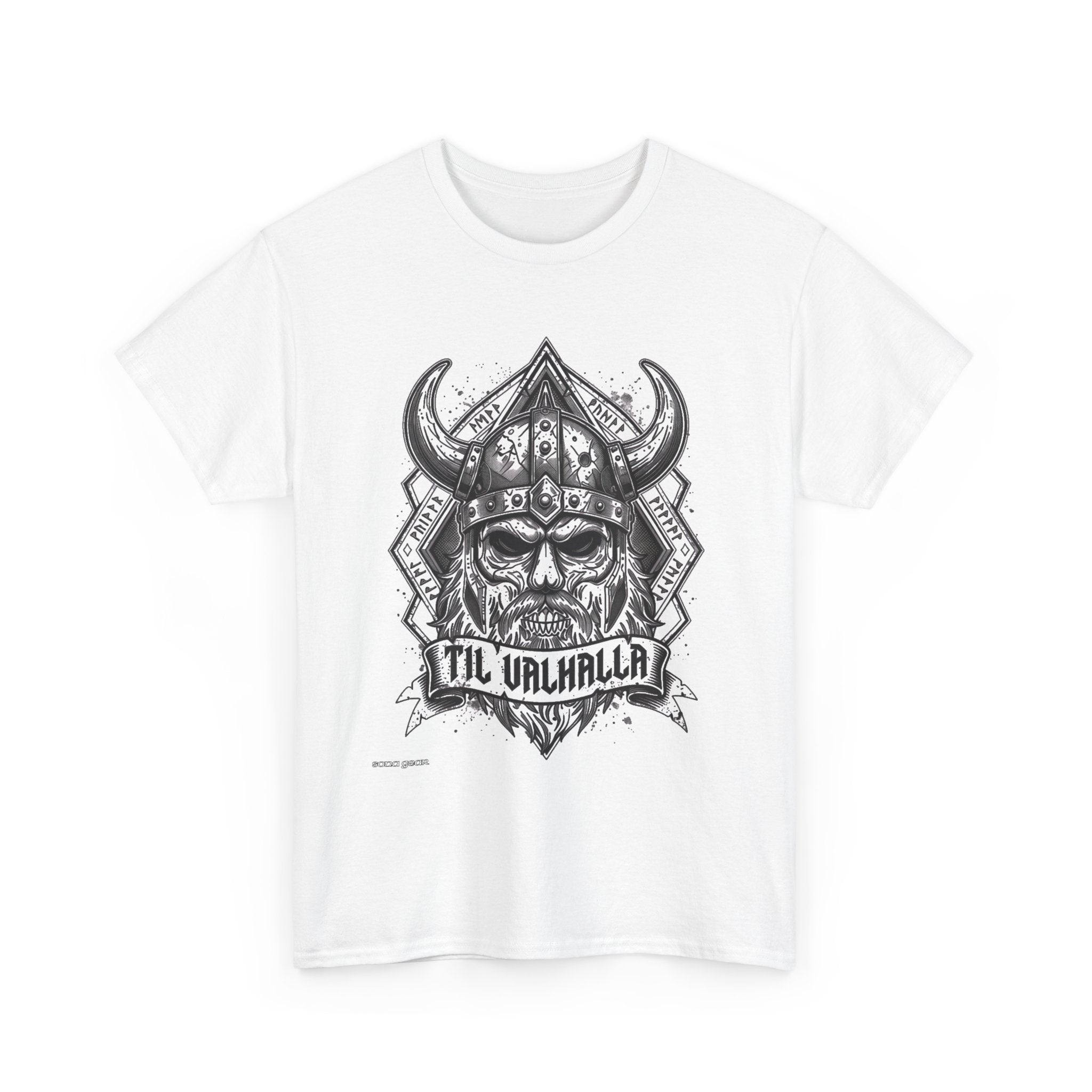 Viking Skull Helmet 'Til Valhalla T-Shirt | Norse Warrior Tee