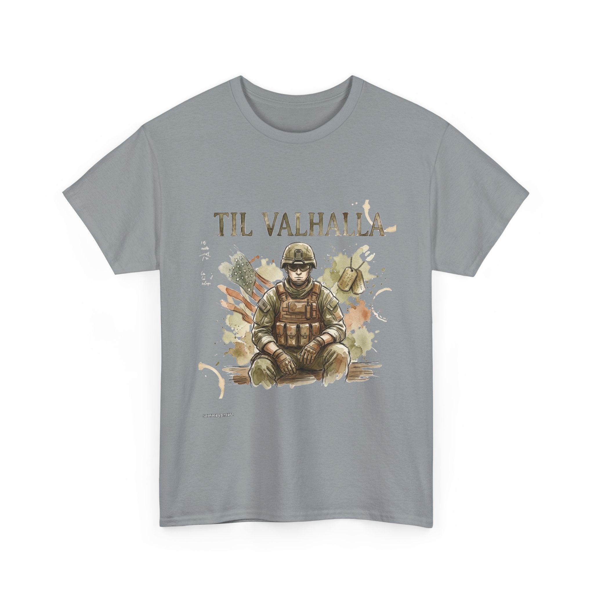 Til Valhalla Soldier Tee | Military Veteran Tribute, Armor Illustration