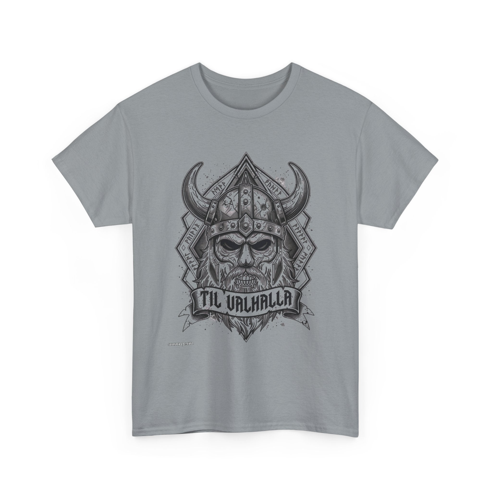 Viking Skull Helmet 'Til Valhalla T-Shirt | Norse Warrior Tee
