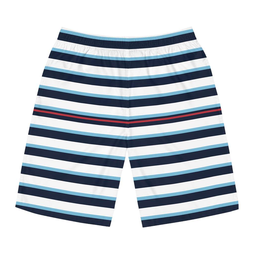 Nautical Striped Men's Board Shorts — Blue & White Swim Trunks