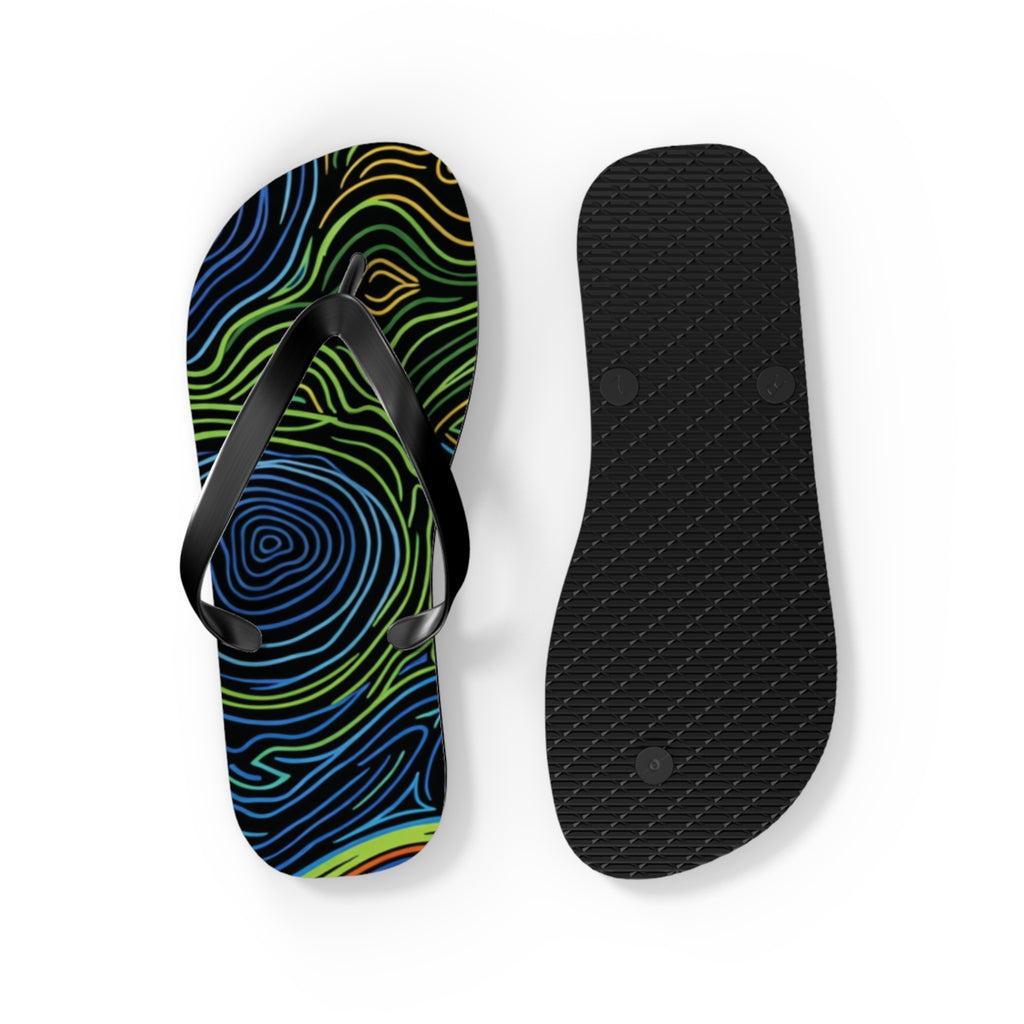 Psychedelic Swirl Flip Flops — Tropical Abstract Beach Sandals