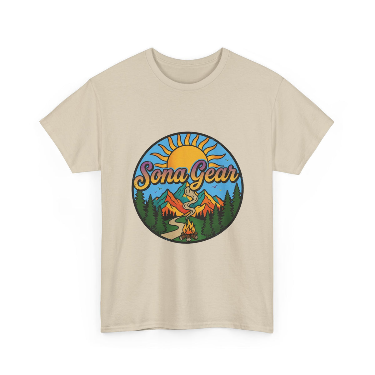 Sona Gear Mountain Campfire Logo Tee | Outdoor Adventure Graphic Shirt