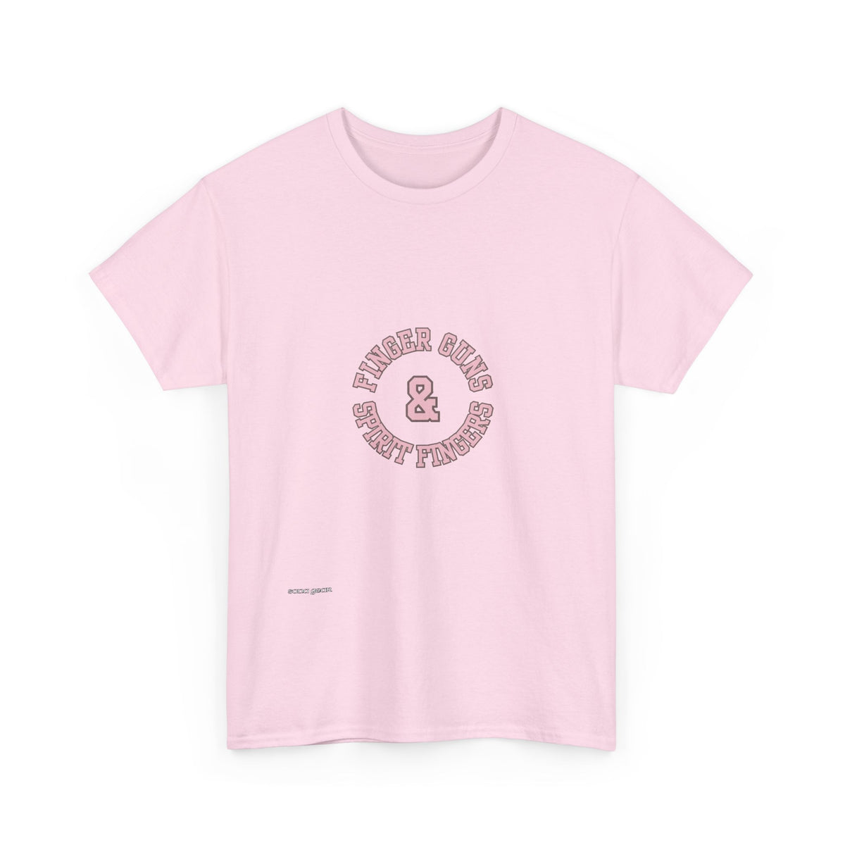 Retro Pink & Blue Badge T-Shirt — "Finger Guns and Spirit Fingers" Graphic Tee