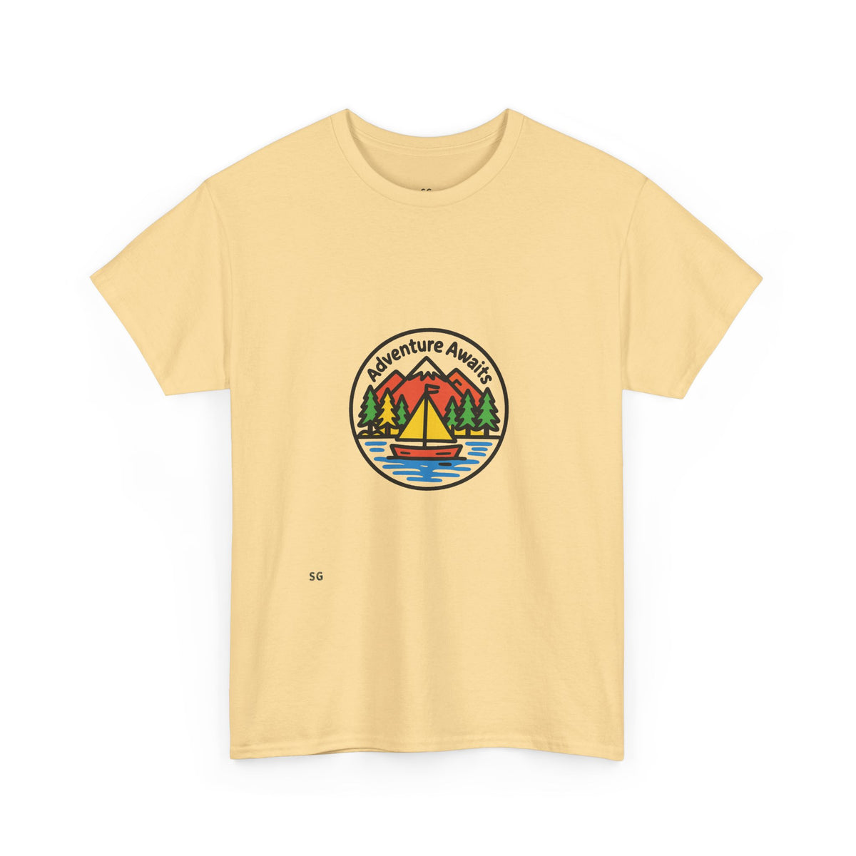 Adventure Awaits T-Shirt – Outdoor Camping Sailboat Patch Tee