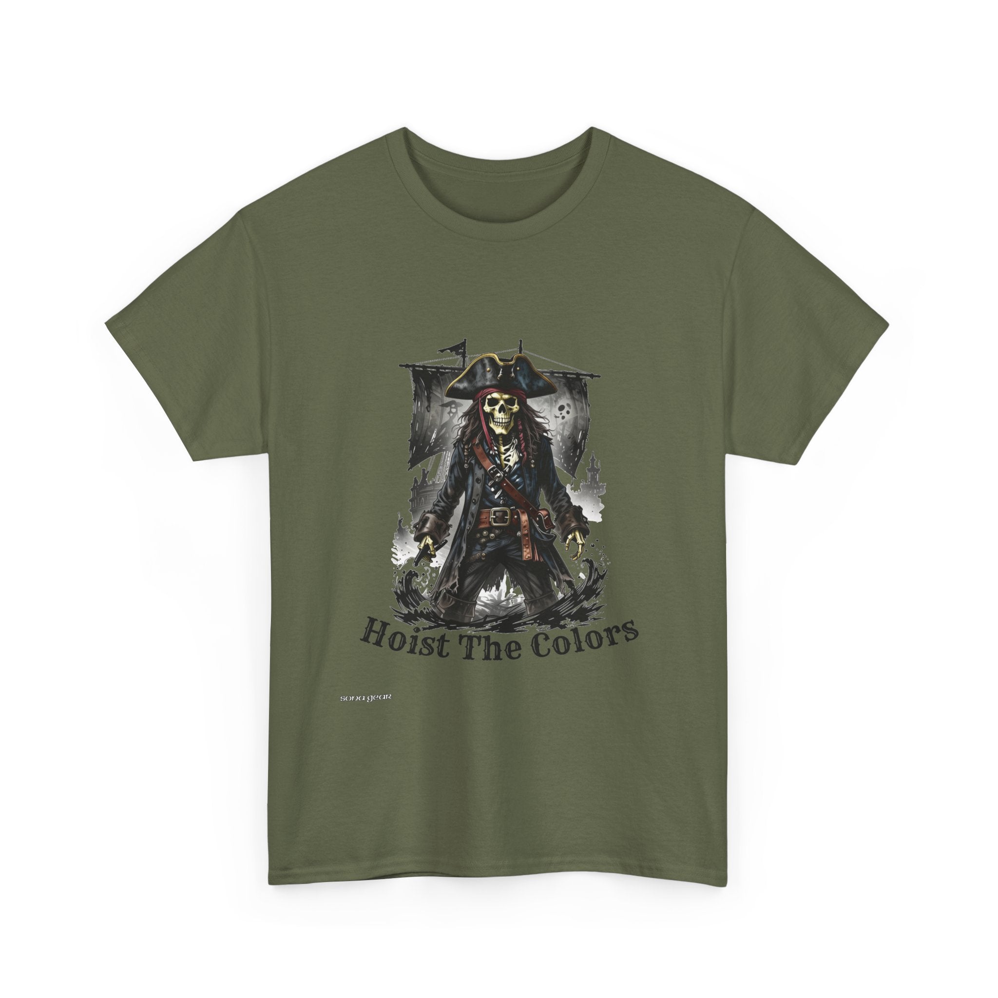 Pirate Skeleton with Flag Hoist The Colors Tee | Skull Captain Shirt
