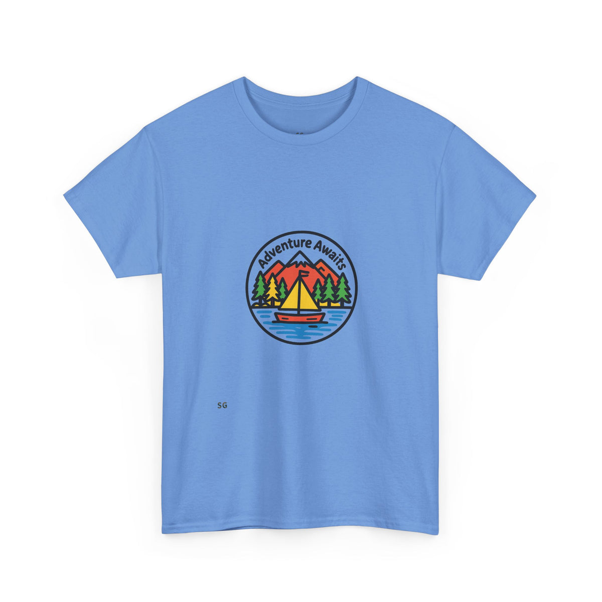 Adventure Awaits T-Shirt – Outdoor Camping Sailboat Patch Tee
