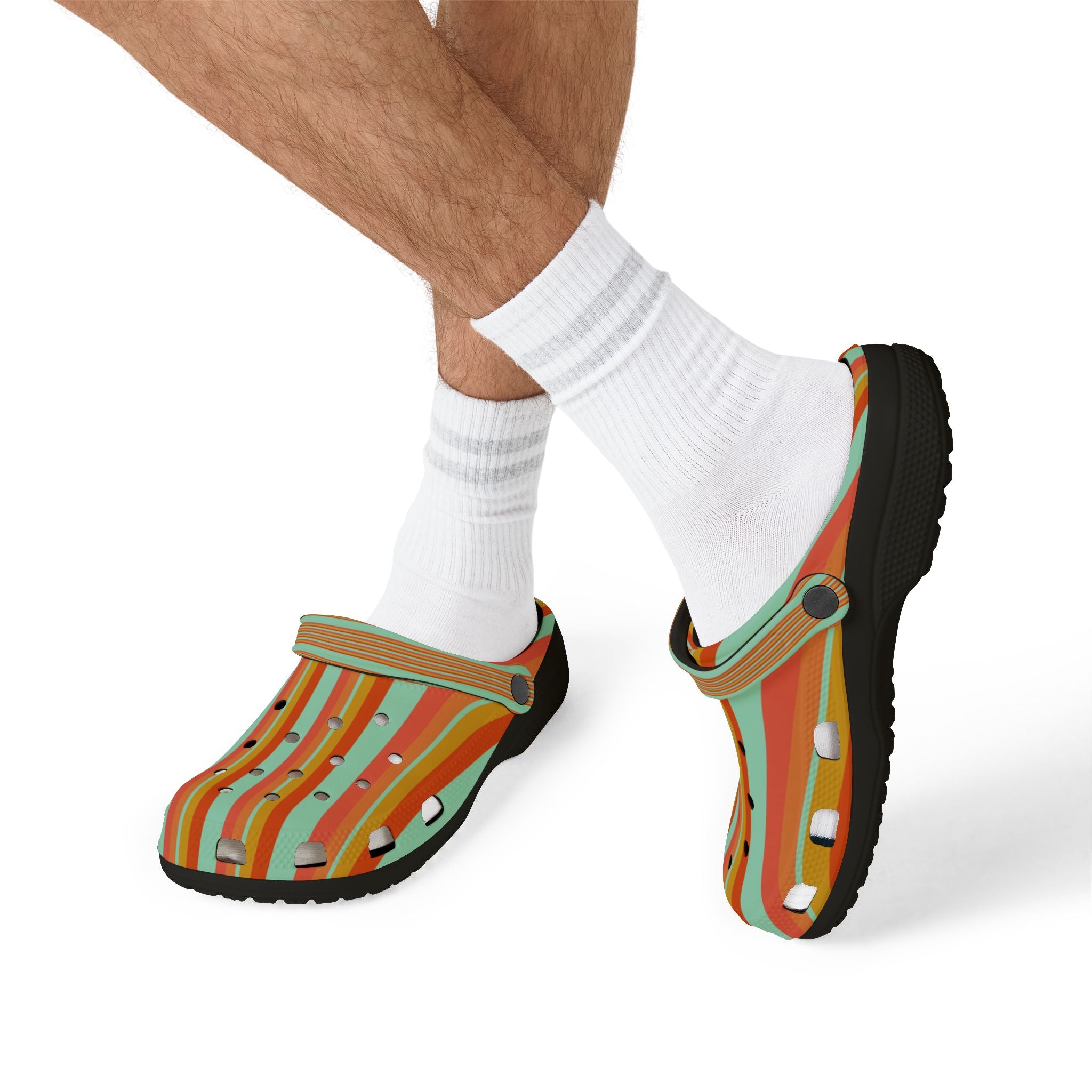 Striped Summer Clogs — Colorful Orange & Mint EVA Foam Shoes