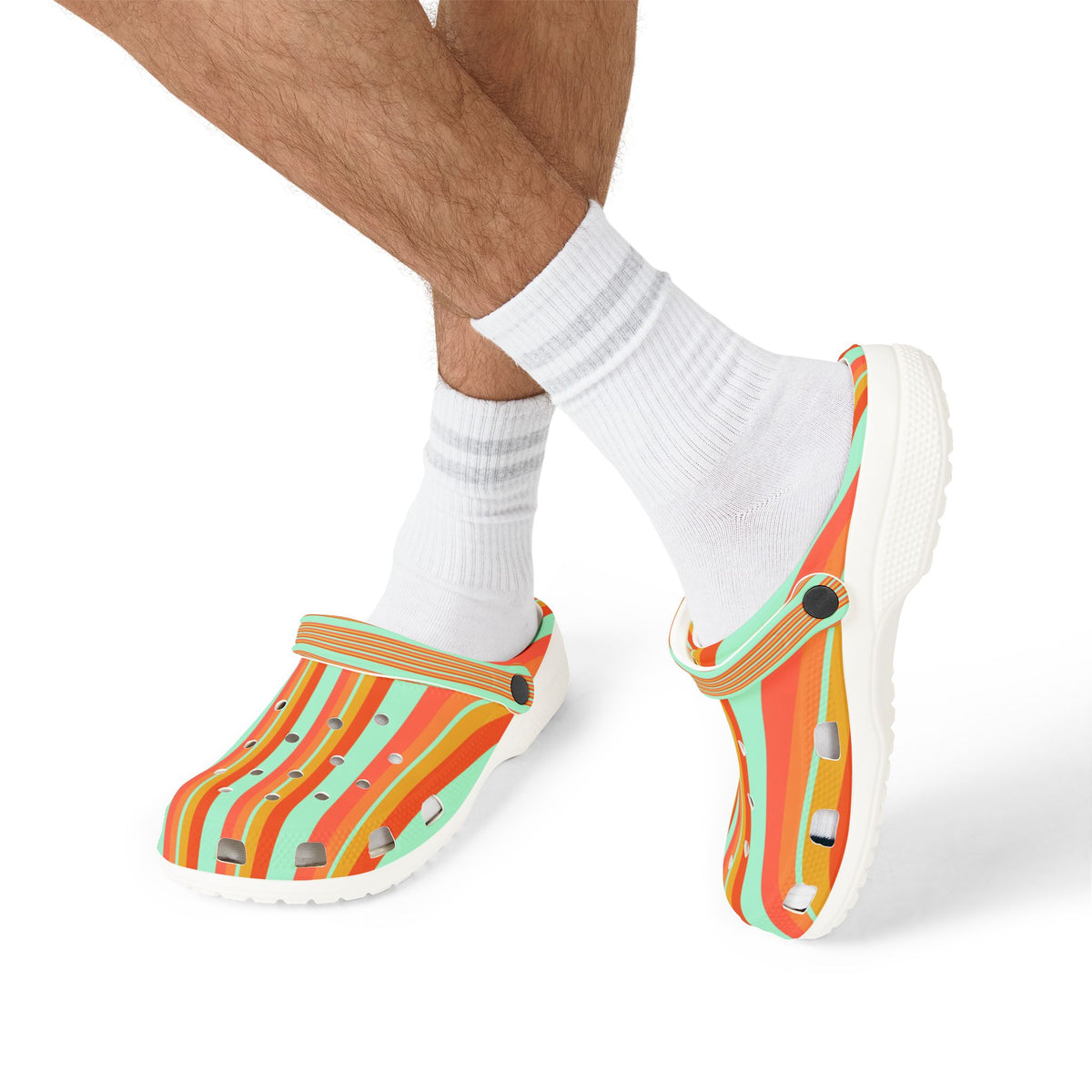 Striped Summer Clogs — Colorful Orange & Mint EVA Foam Shoes