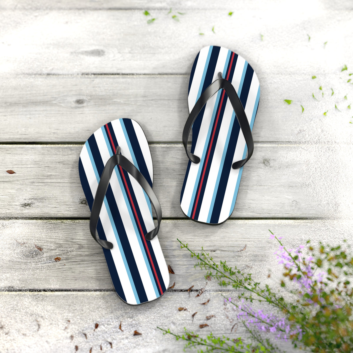 Navy & Red Striped Flip Flops – Beach Sandals with Classic Nautical Stripes