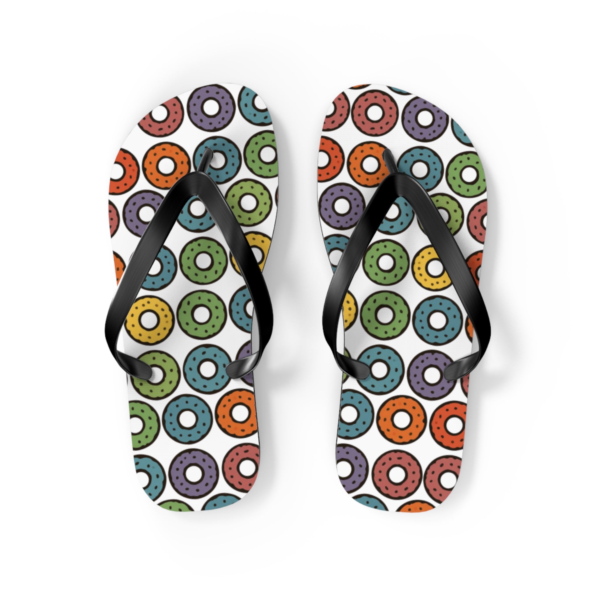 Donut Pattern Flip Flops — Colorful Retro Pool & Beach Sandals