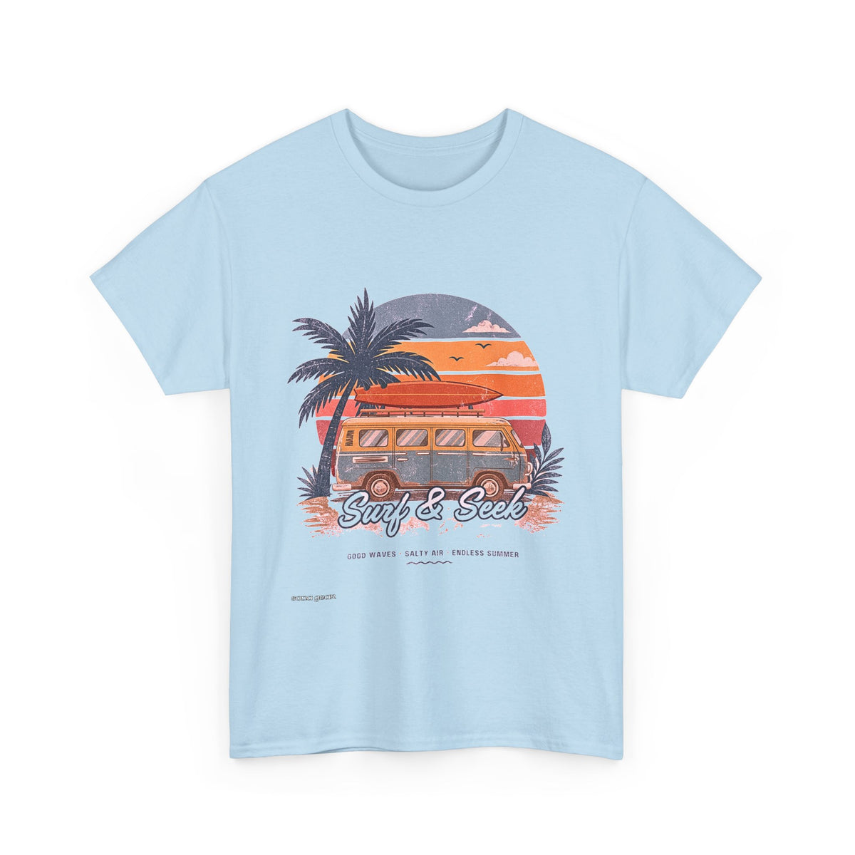 Surf & Seek Vintage Van T-Shirt — Retro Beach Sunset Tee
