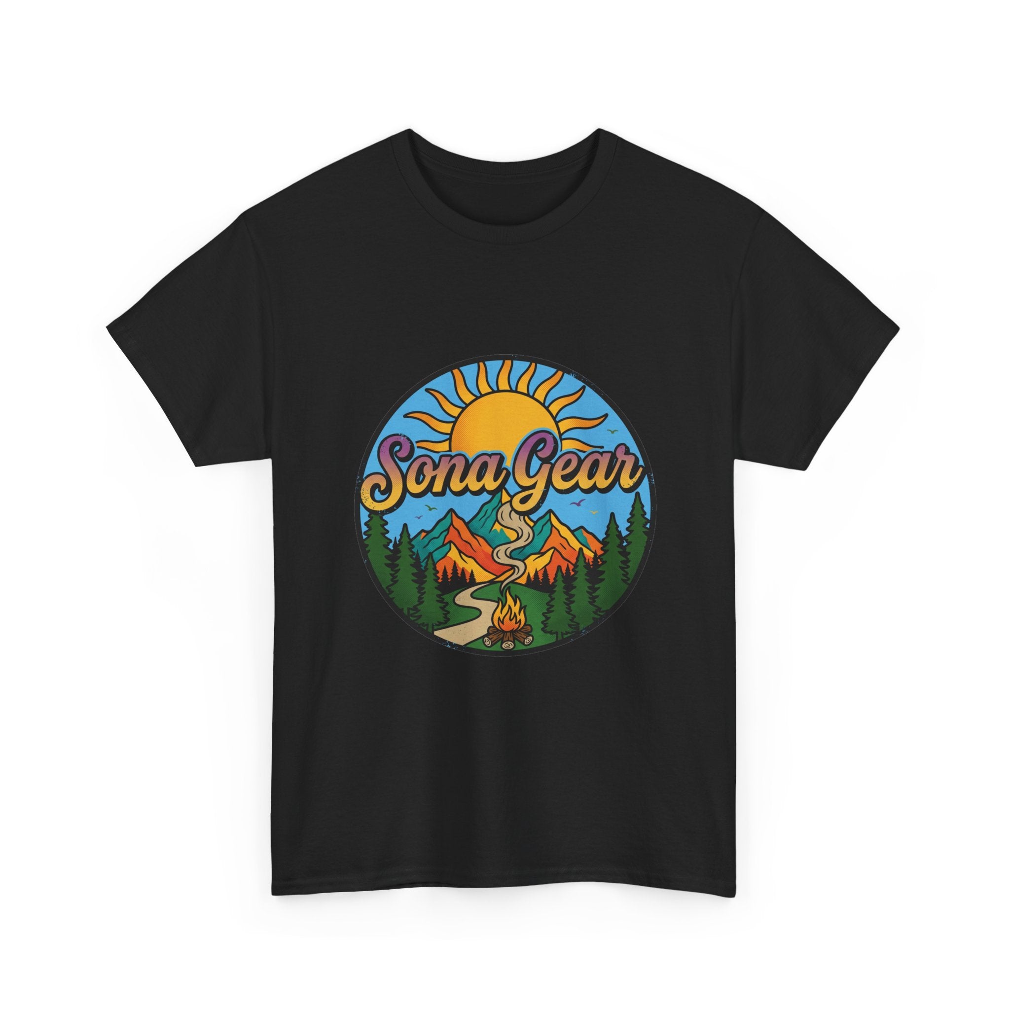 Sona Gear Mountain Campfire Logo Tee | Outdoor Adventure Graphic Shirt