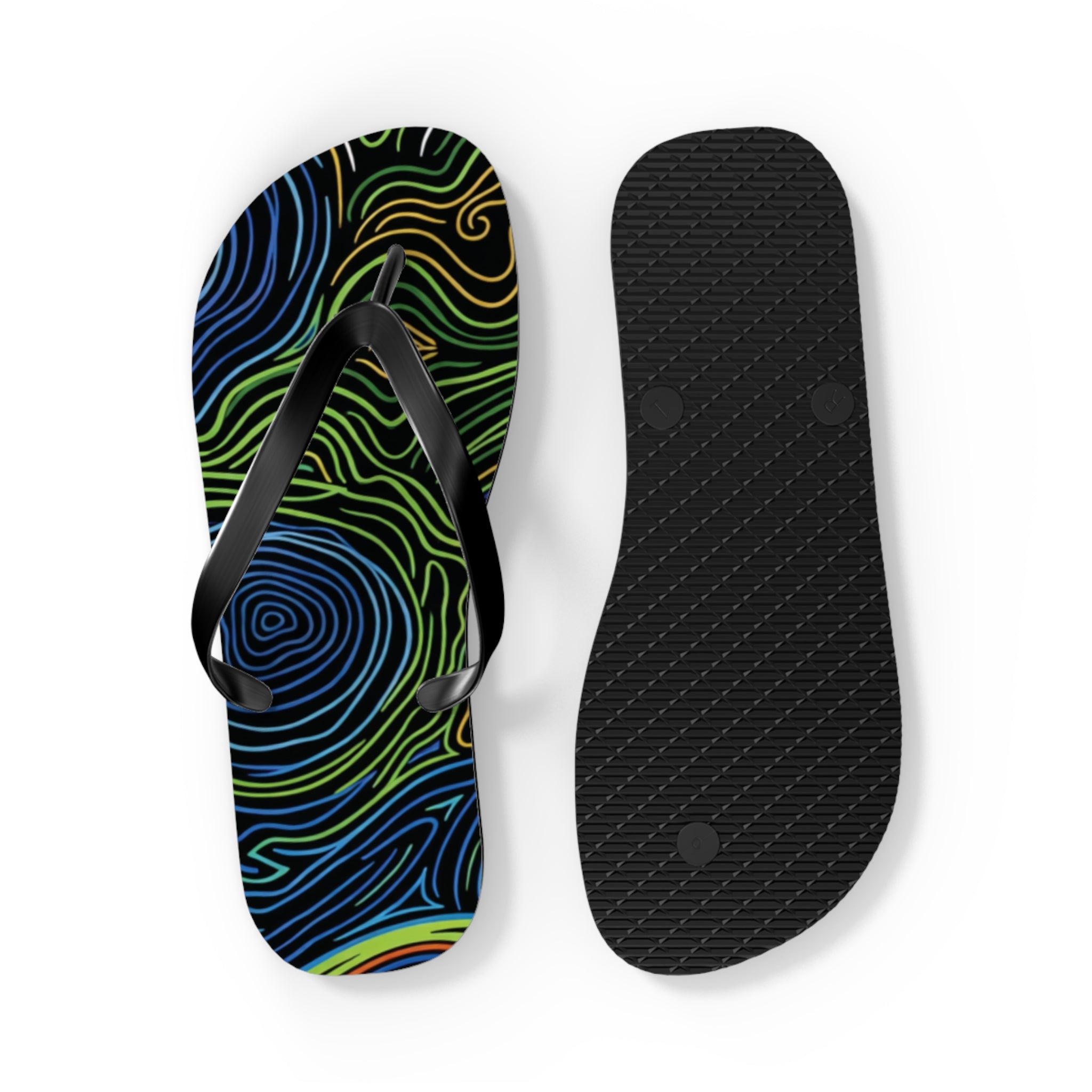 Psychedelic Swirl Flip Flops — Tropical Abstract Beach Sandals