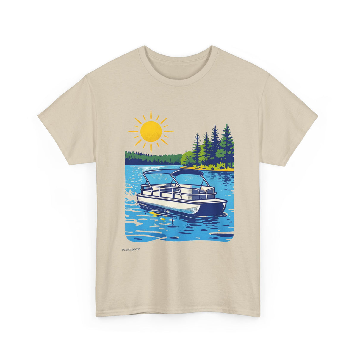 Pontoon Boat on Lake T-Shirt | Summer Lake Life, Pine Trees, Sunny Day