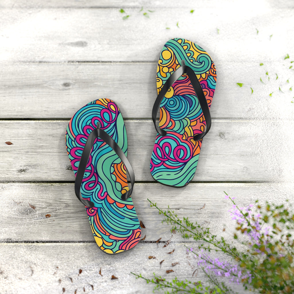 Colorful Swirl Flip Flops — Vibrant Abstract Beach Sandals