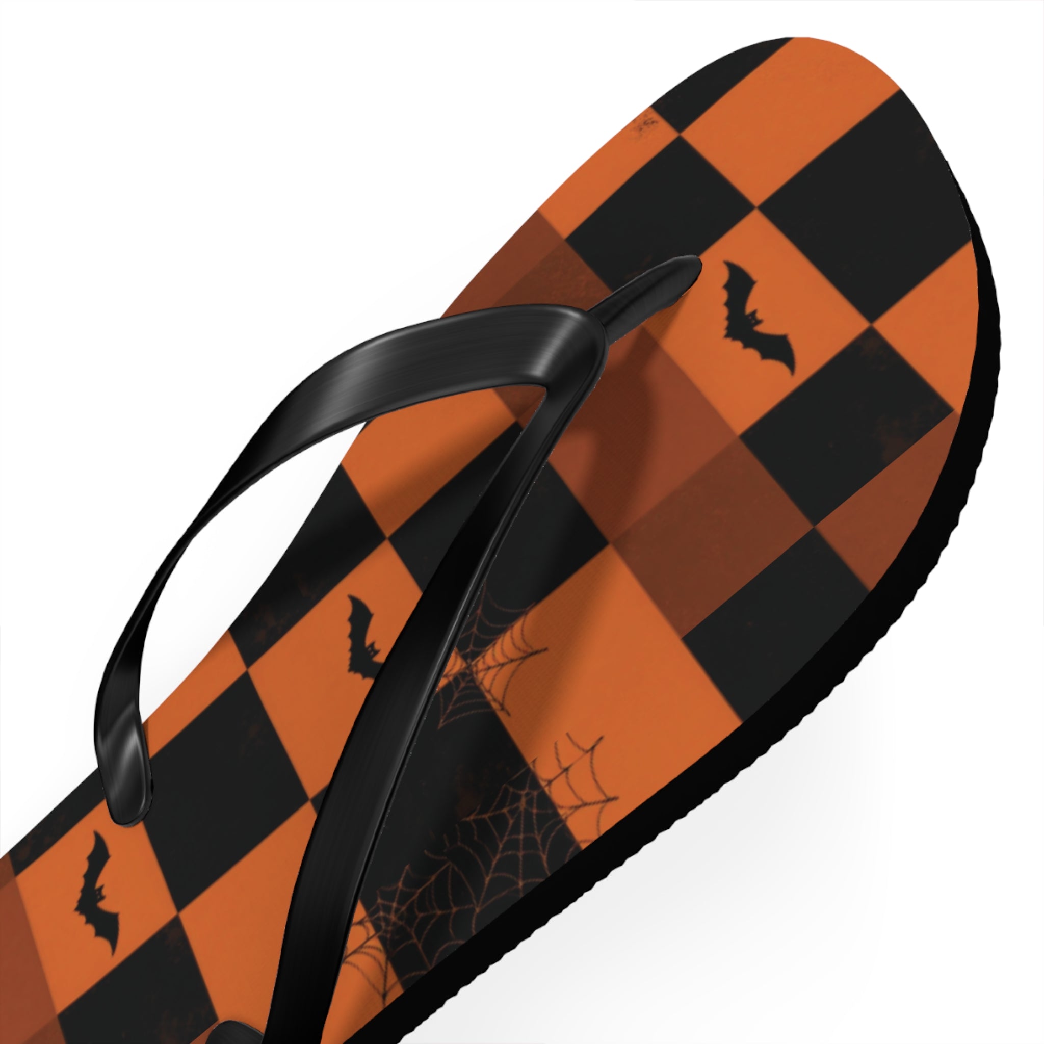 Halloween Bat Checkerboard Flip Flops — Orange & Black Beach Sandals