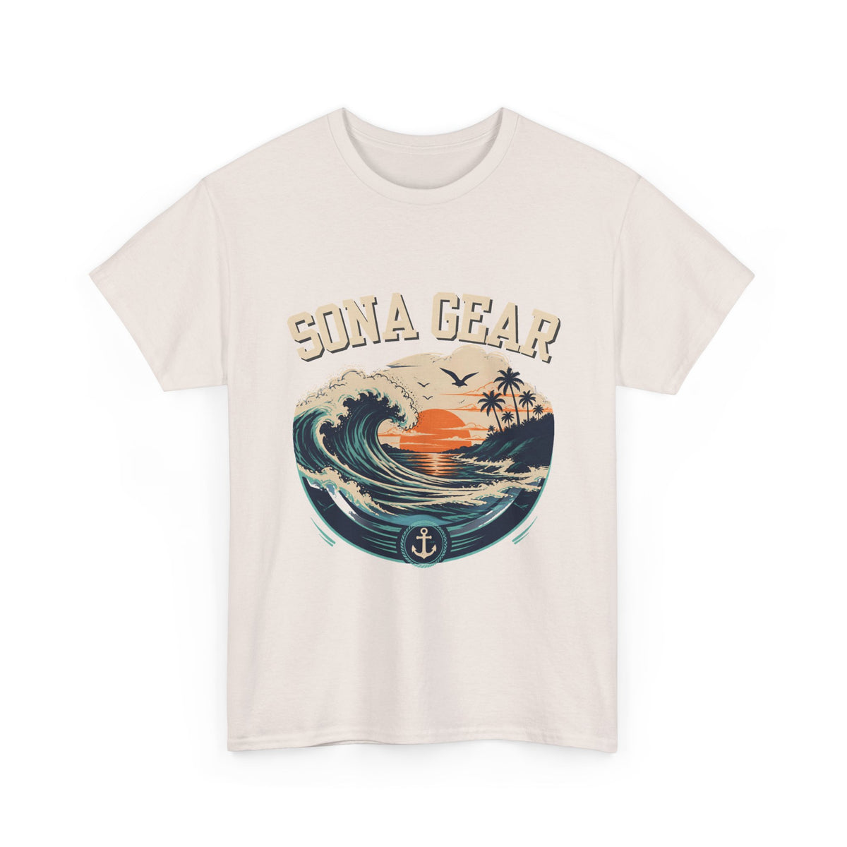 Sunset Wave Anchor graphic Tee | Sona Gear nautical surf shirt