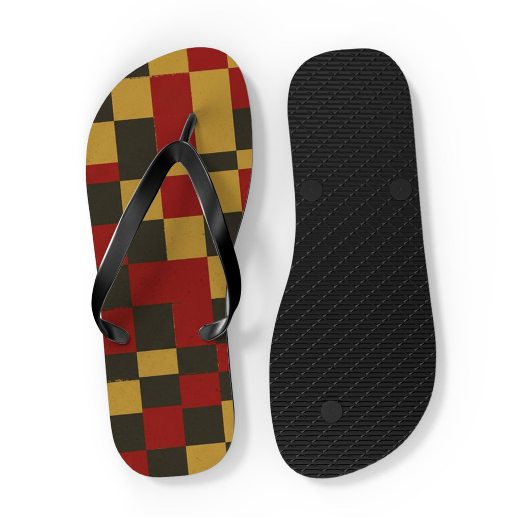 Checkerboard Flip Flops – Retro Red, Mustard & Olive Summer Sandals