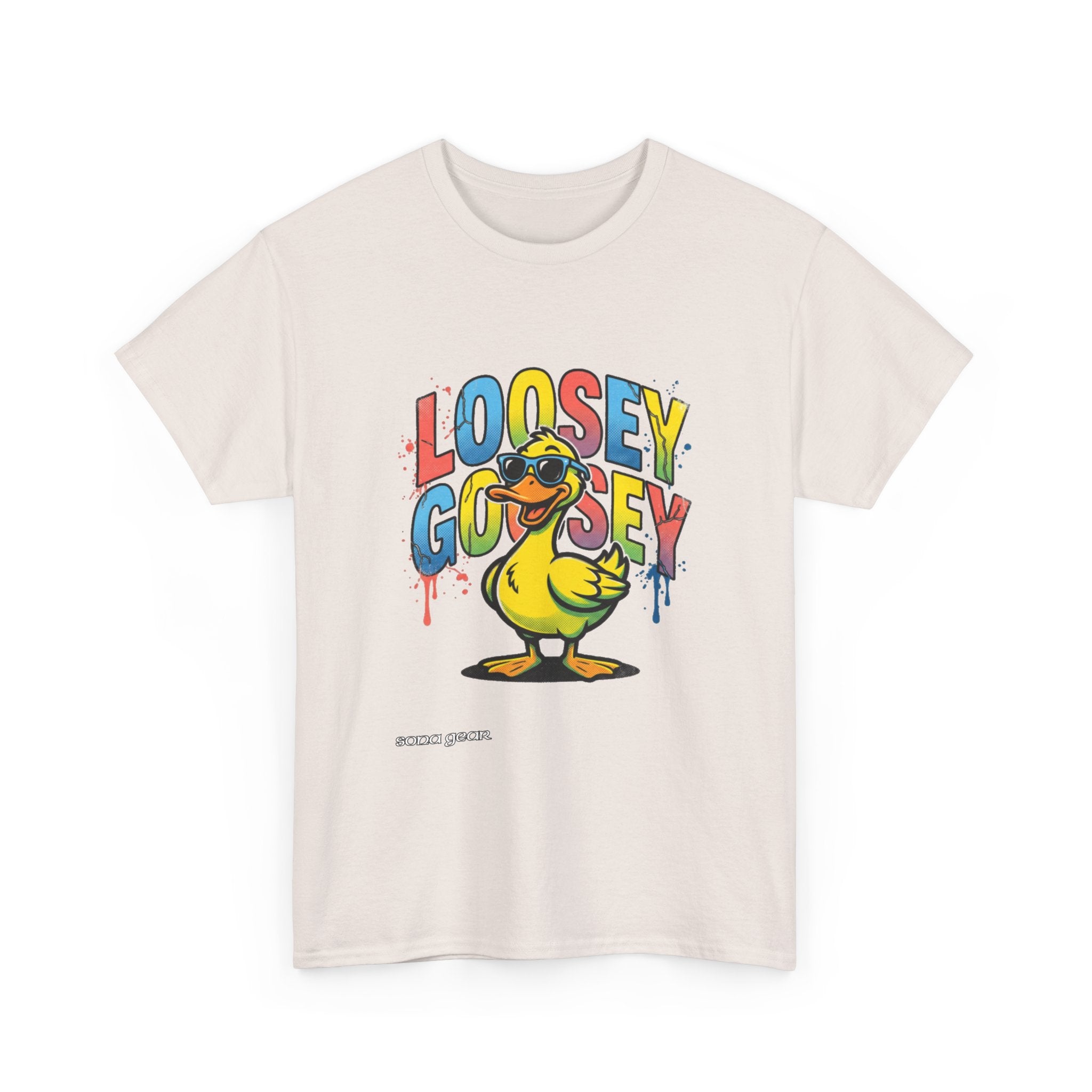 Loosey Goosey Duck T-Shirt | Cartoon Duck Graphic Tee, Colorful Drip Text