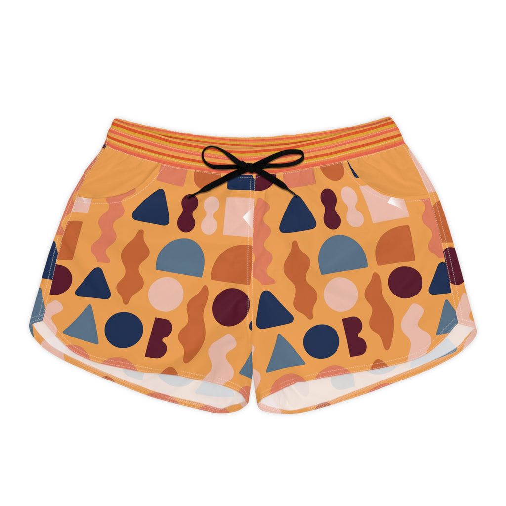 Abstract Shapes Women's Casual Shorts — Retro Geometric Print Summer Lounge Shorts