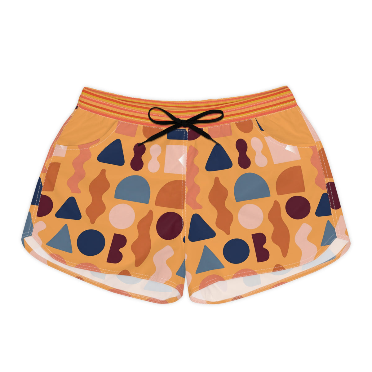 Abstract Shapes Women's Casual Shorts — Retro Geometric Print Summer Lounge Shorts