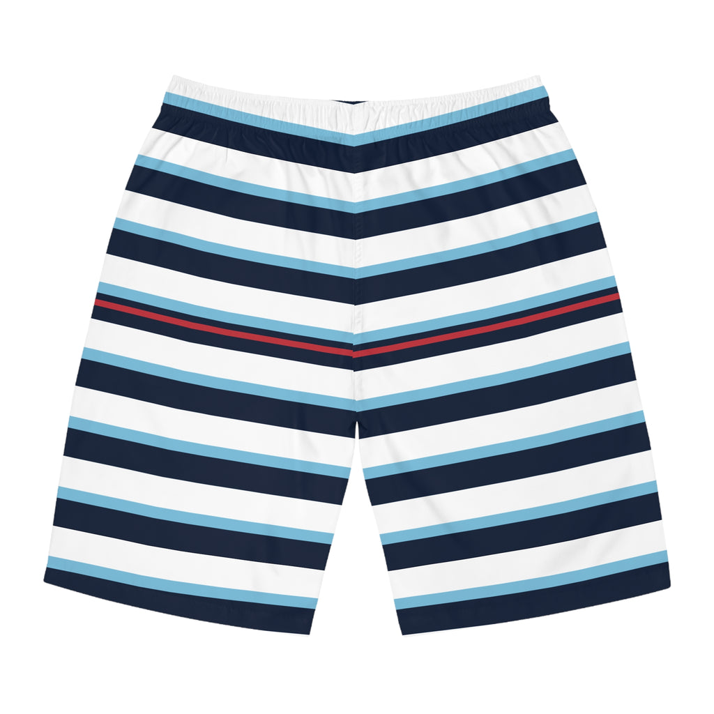 Nautical Striped Men's Board Shorts — Blue & White Swim Trunks