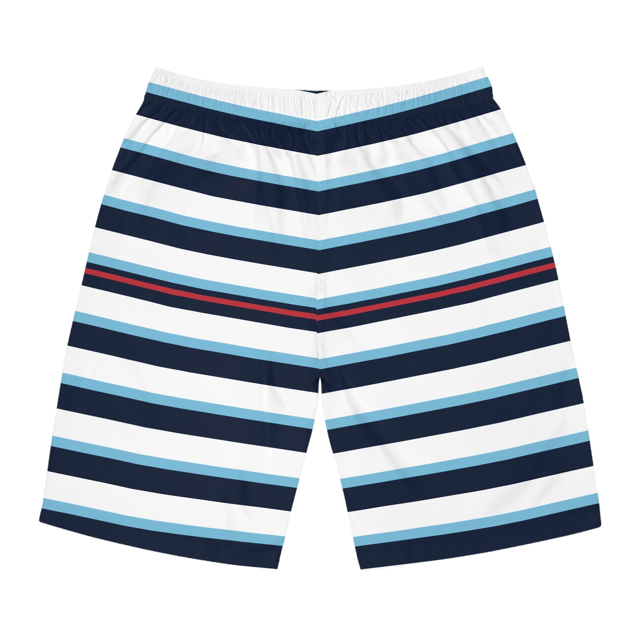 Nautical Striped Men's Board Shorts — Blue & White Swim Trunks