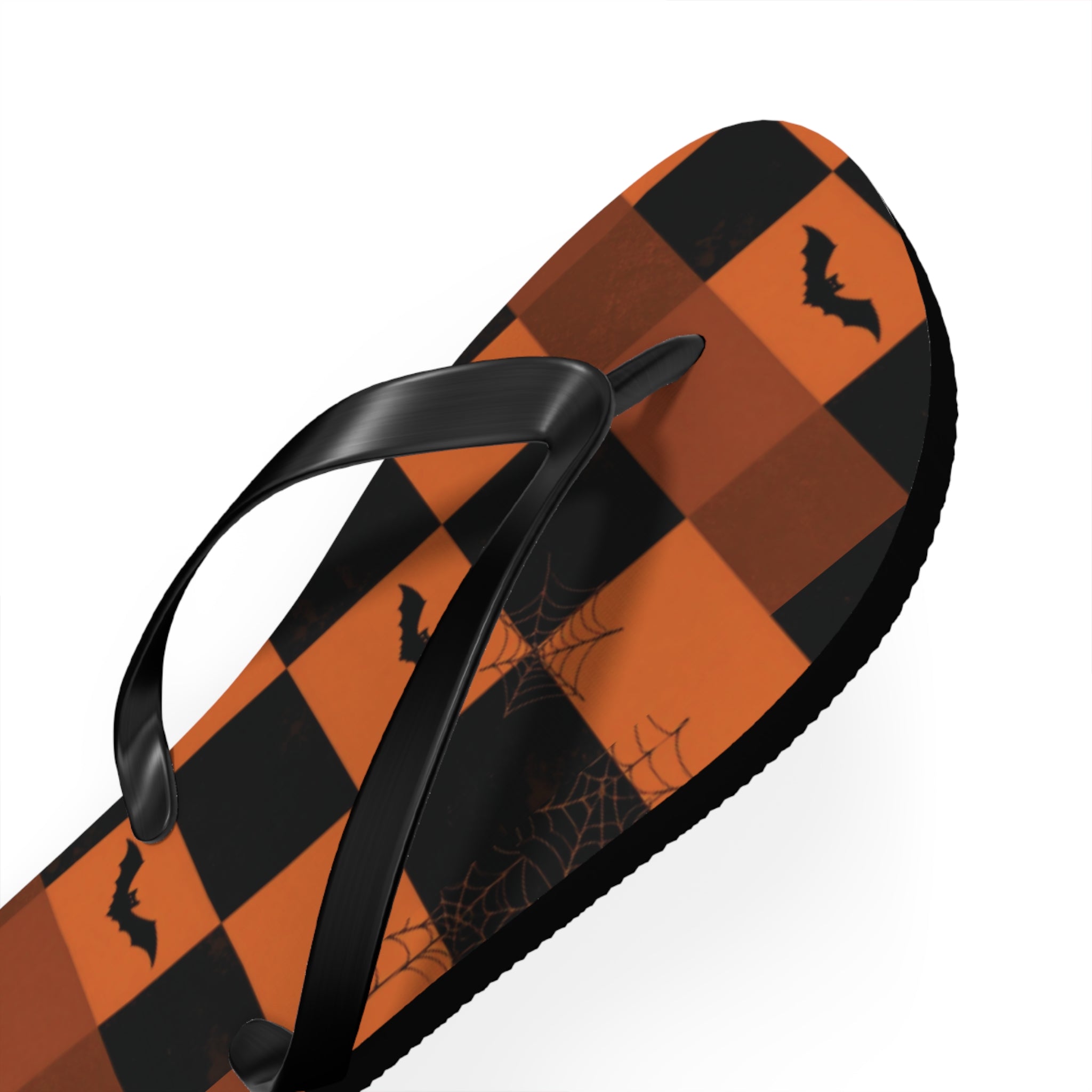 Halloween Bat Checkerboard Flip Flops — Orange & Black Beach Sandals