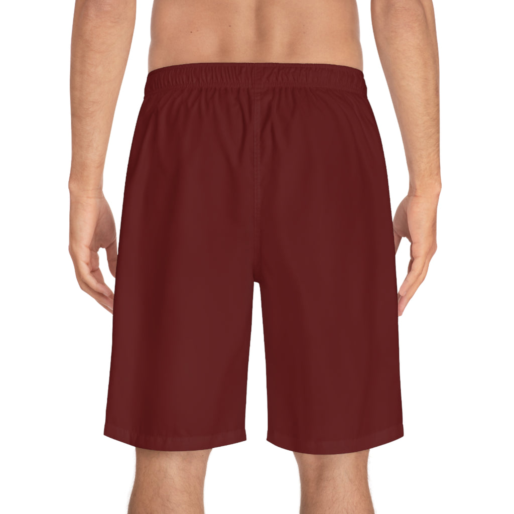 Retro Stripe Board Shorts — Men's Maroon Surf Trunks