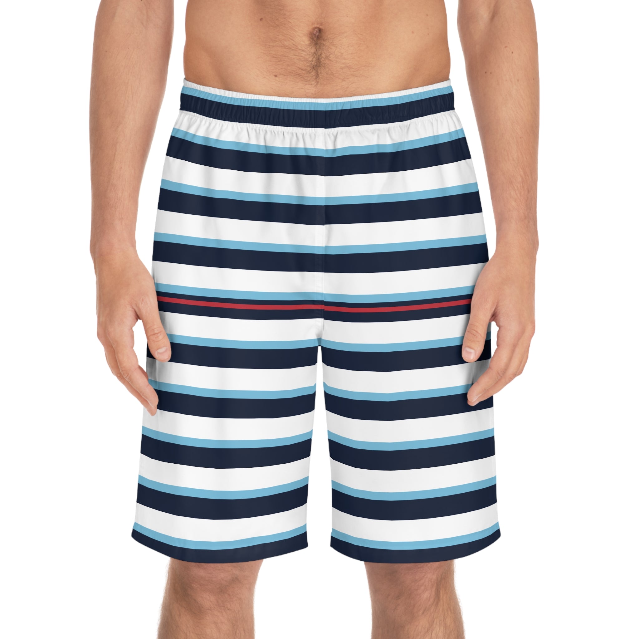 Nautical Striped Men's Board Shorts — Blue & White Swim Trunks