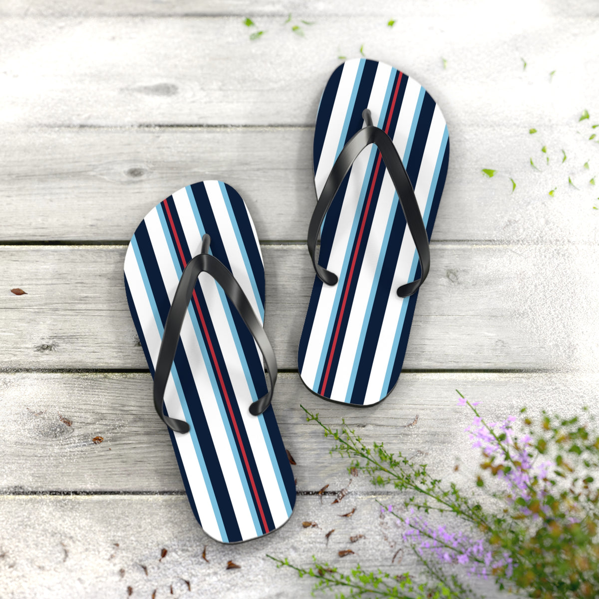 Navy & Red Striped Flip Flops – Beach Sandals with Classic Nautical Stripes
