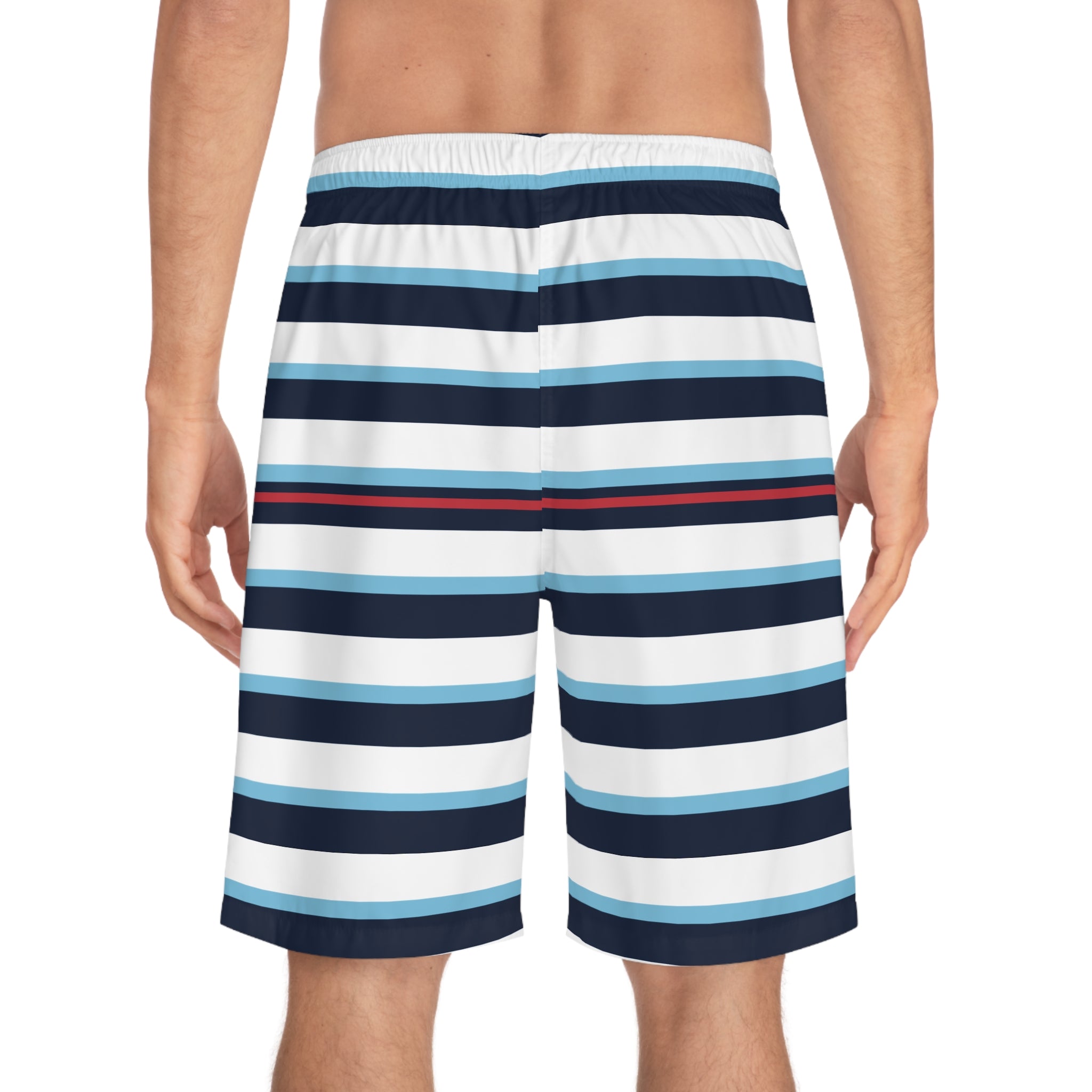 Nautical Striped Men's Board Shorts — Blue & White Swim Trunks