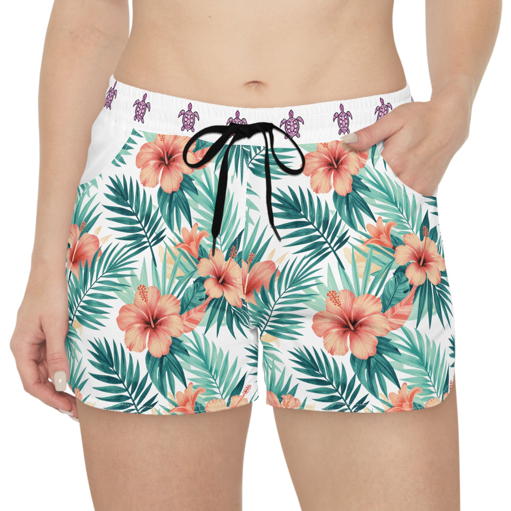 Tropical Hibiscus Women's Casual Shorts — Floral Beach AOP Lounge Shorts