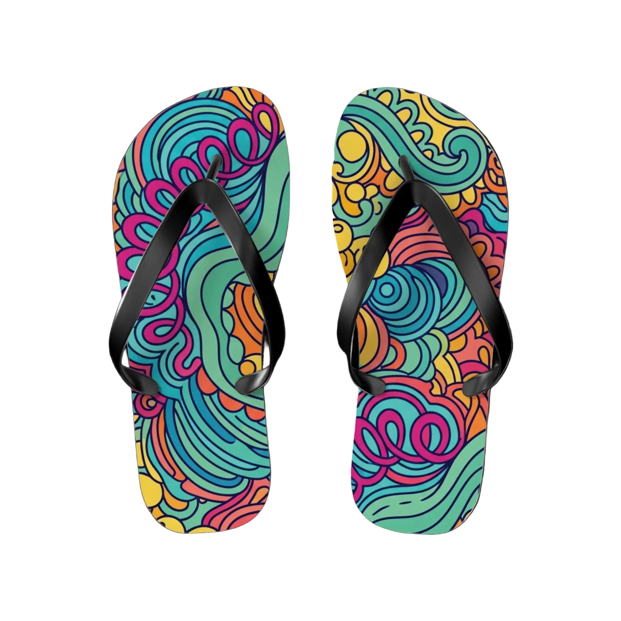 Colorful Swirl Flip Flops — Vibrant Abstract Beach Sandals
