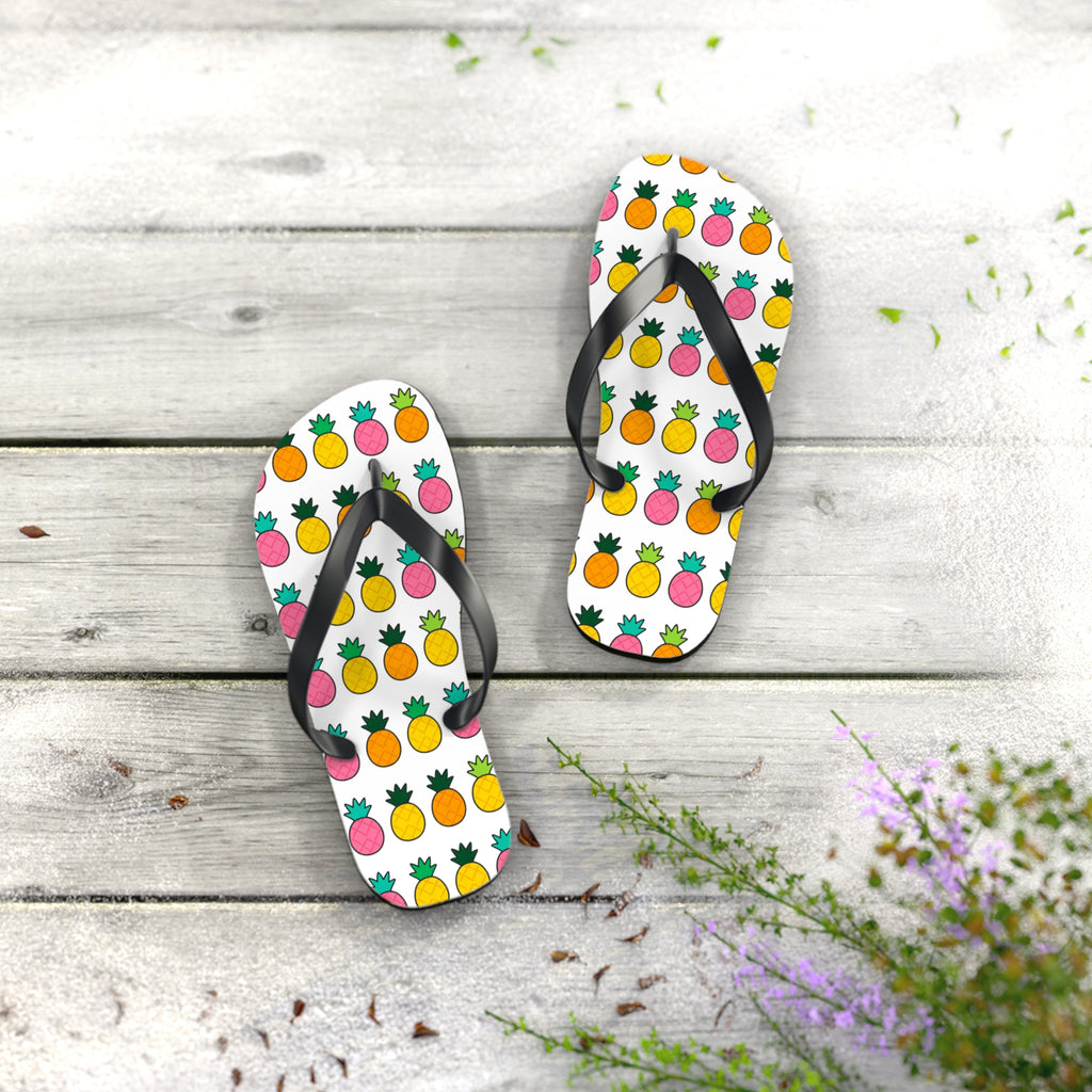 Pineapple Pattern Flip Flops — Colorful Tropical Beach Sandals
