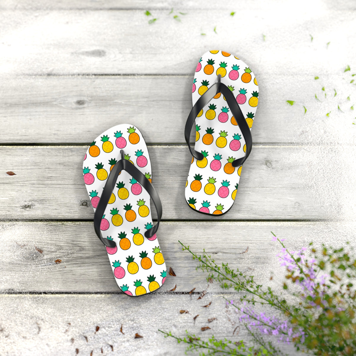 Pineapple Pattern Flip Flops — Colorful Tropical Beach Sandals