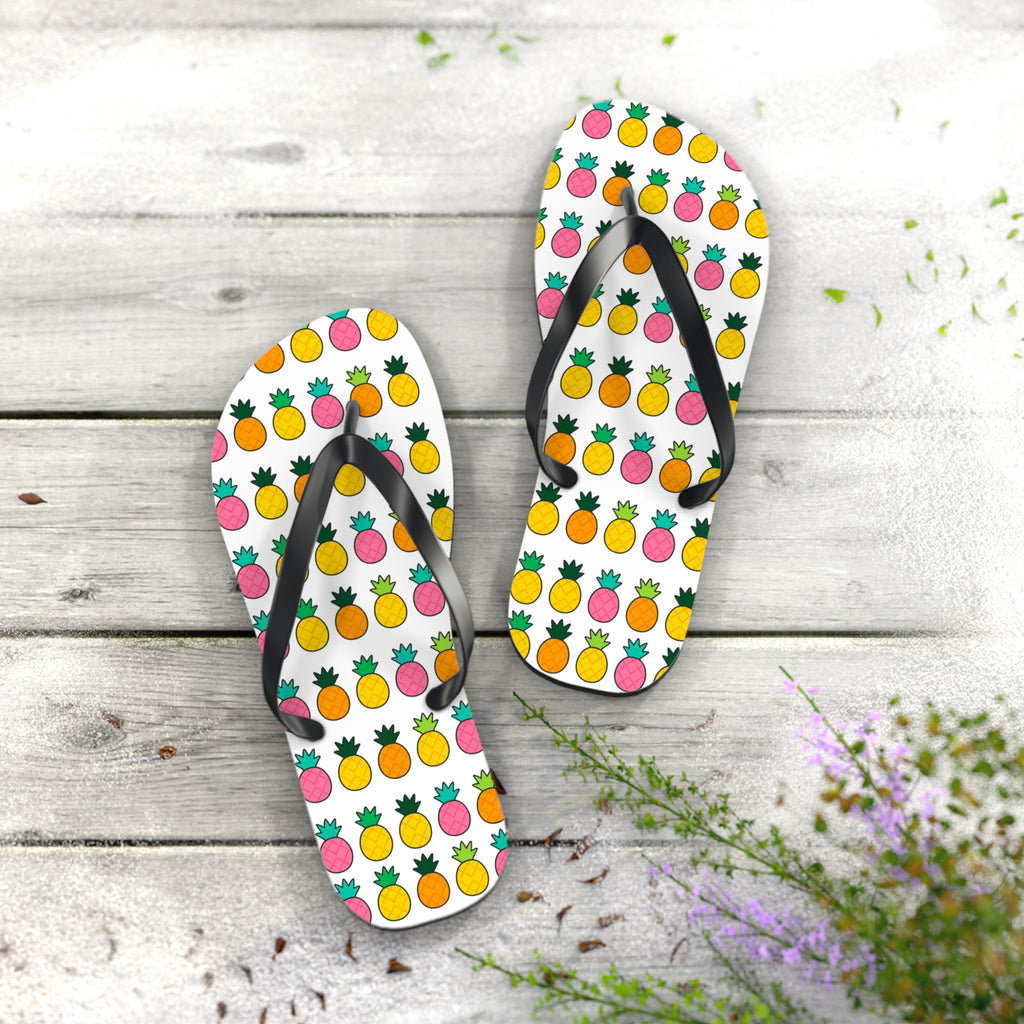 Pineapple Pattern Flip Flops — Colorful Tropical Beach Sandals