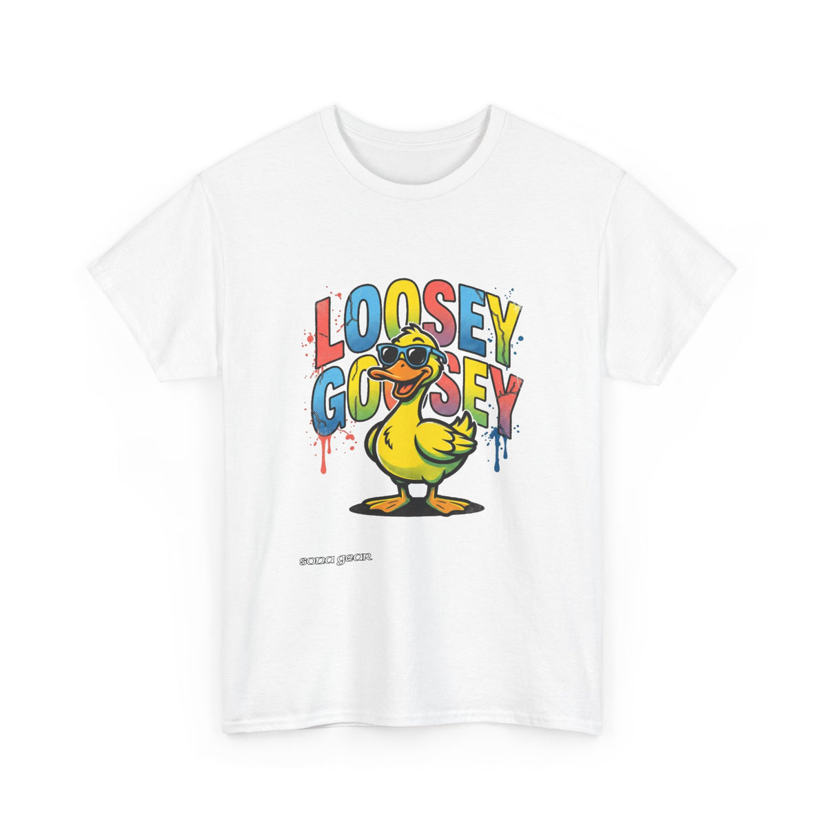 Loosey Goosey Duck T-Shirt | Cartoon Duck Graphic Tee, Colorful Drip Text