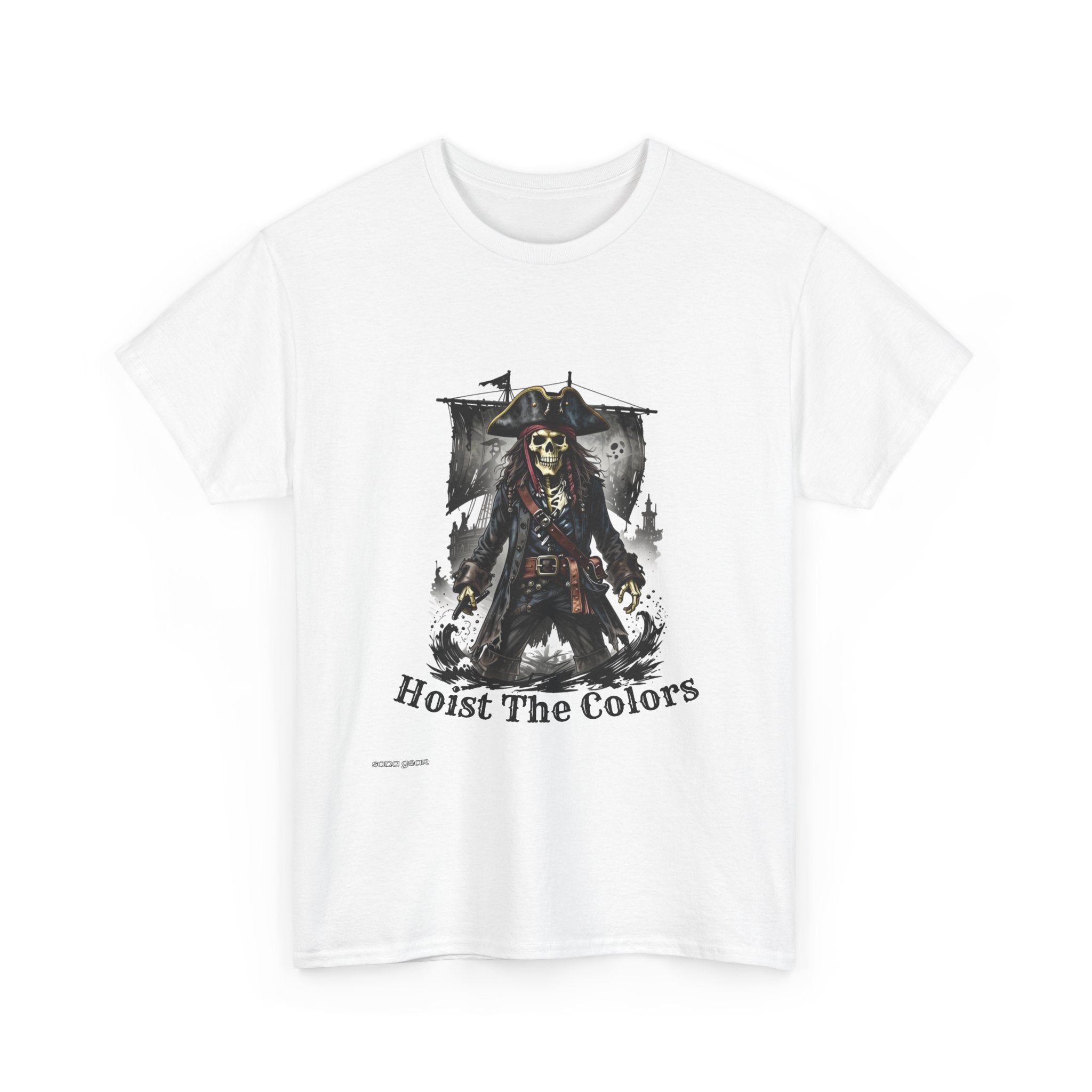 Pirate Skeleton with Flag Hoist The Colors Tee | Skull Captain Shirt