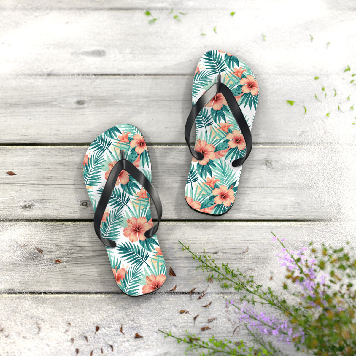 Tropical Hibiscus Flip Flops — Floral Palm Beach Sandals